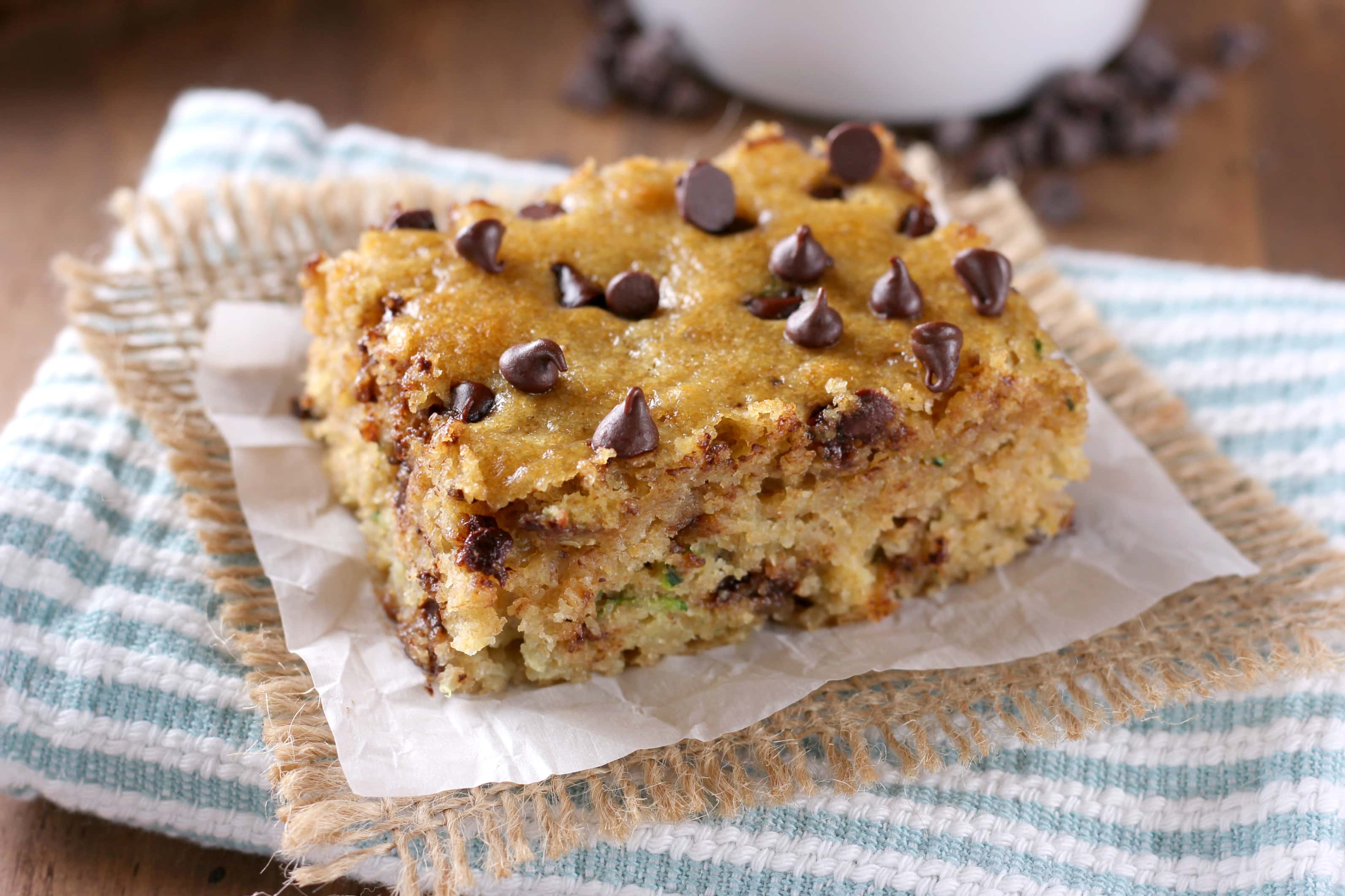 One Bowl Chocolate Chip Zucchini Bars Recipe from A Kitchen Addiction