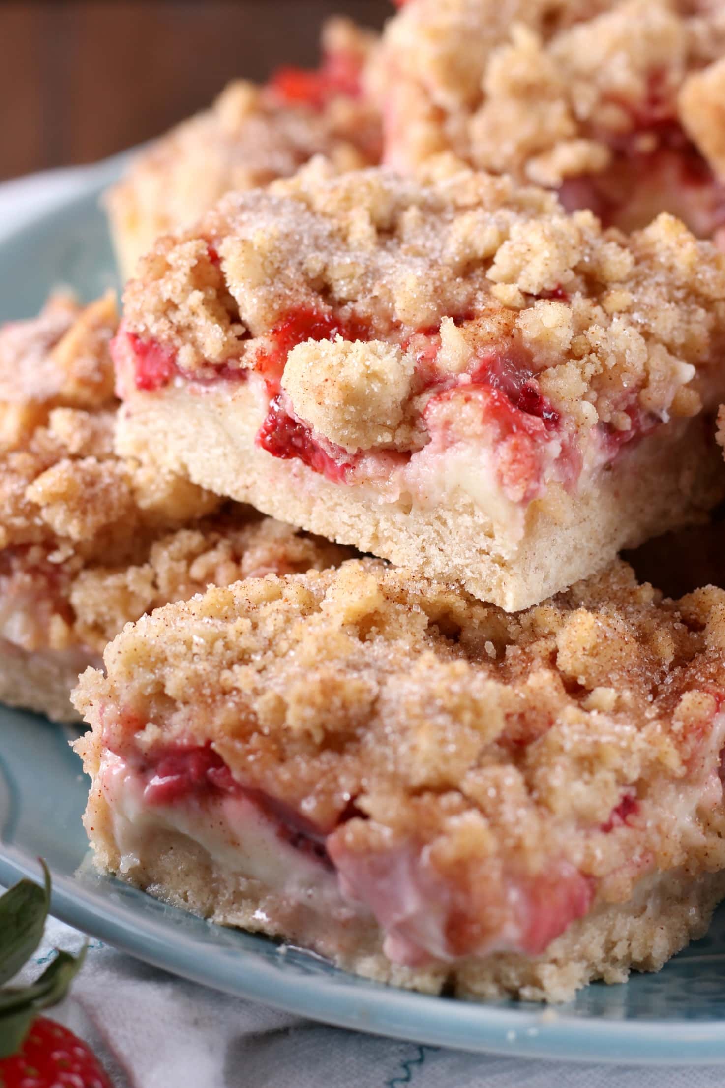 Strawberry Snickerdoodle Cheesecake Bars Recipe from A Kitchen Addiction Blog