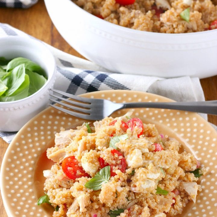 Easy Healthy Chicken Caprese Quinoa Salad Recipe from A Kitchen Addiction