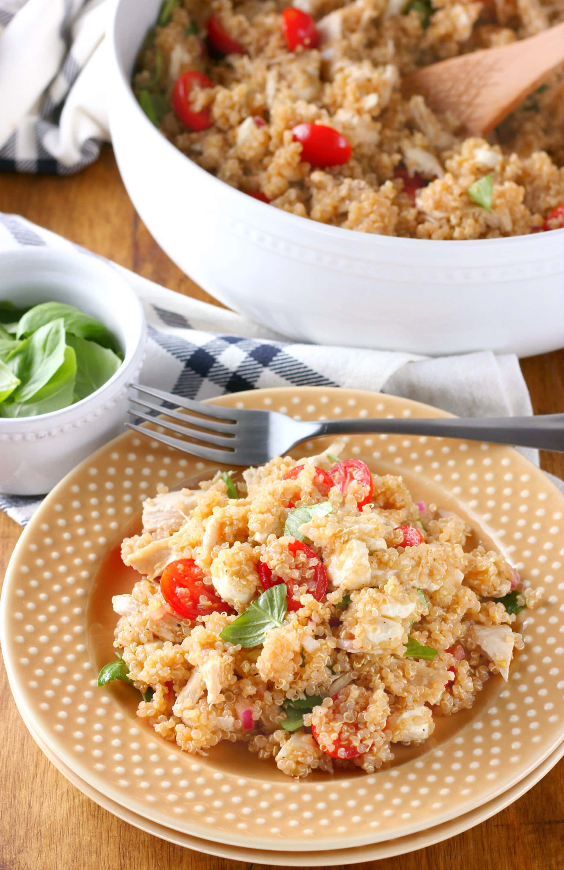 Easy Healthy Chicken Caprese Quinoa Salad Recipe from A Kitchen Addiction