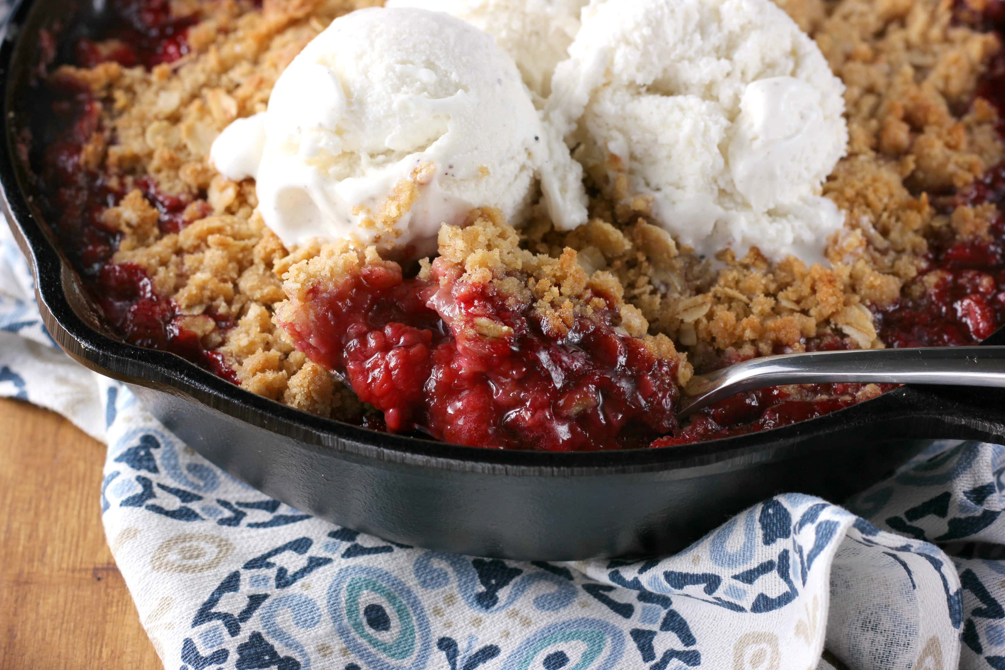 Easy Grilled Skillet Raspberry Crisp Recipe from A Kitchen Addiction