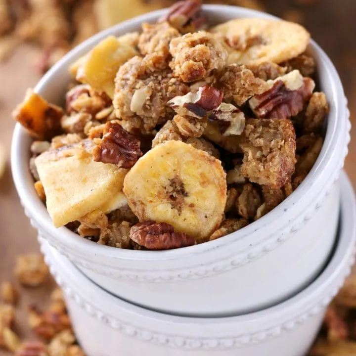 Peanut Butter Banana Bread Granola made in a skillet! Recipe from A Kitchen Addiction