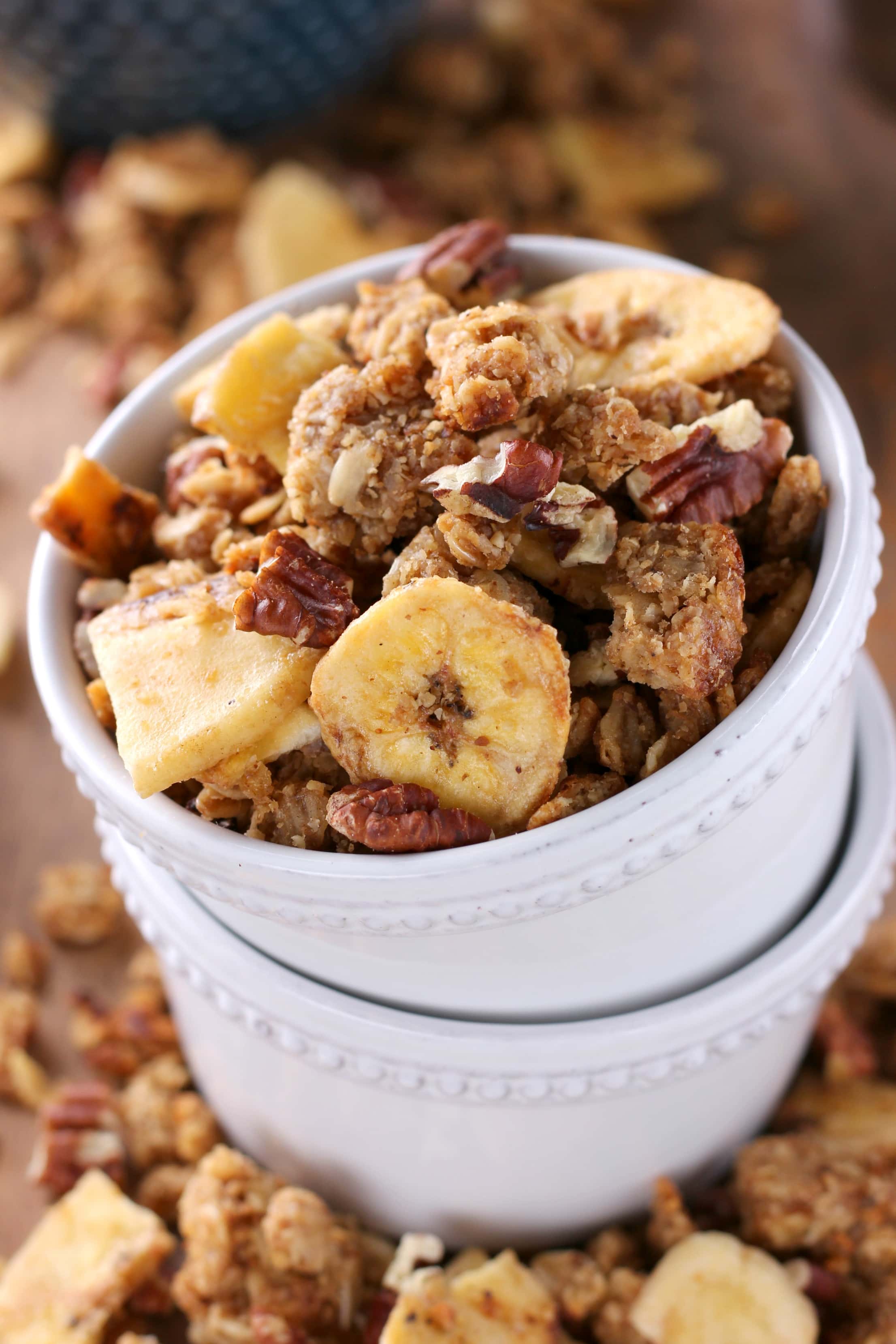Peanut Butter Banana Bread Granola made in a skillet! Recipe from A Kitchen Addiction