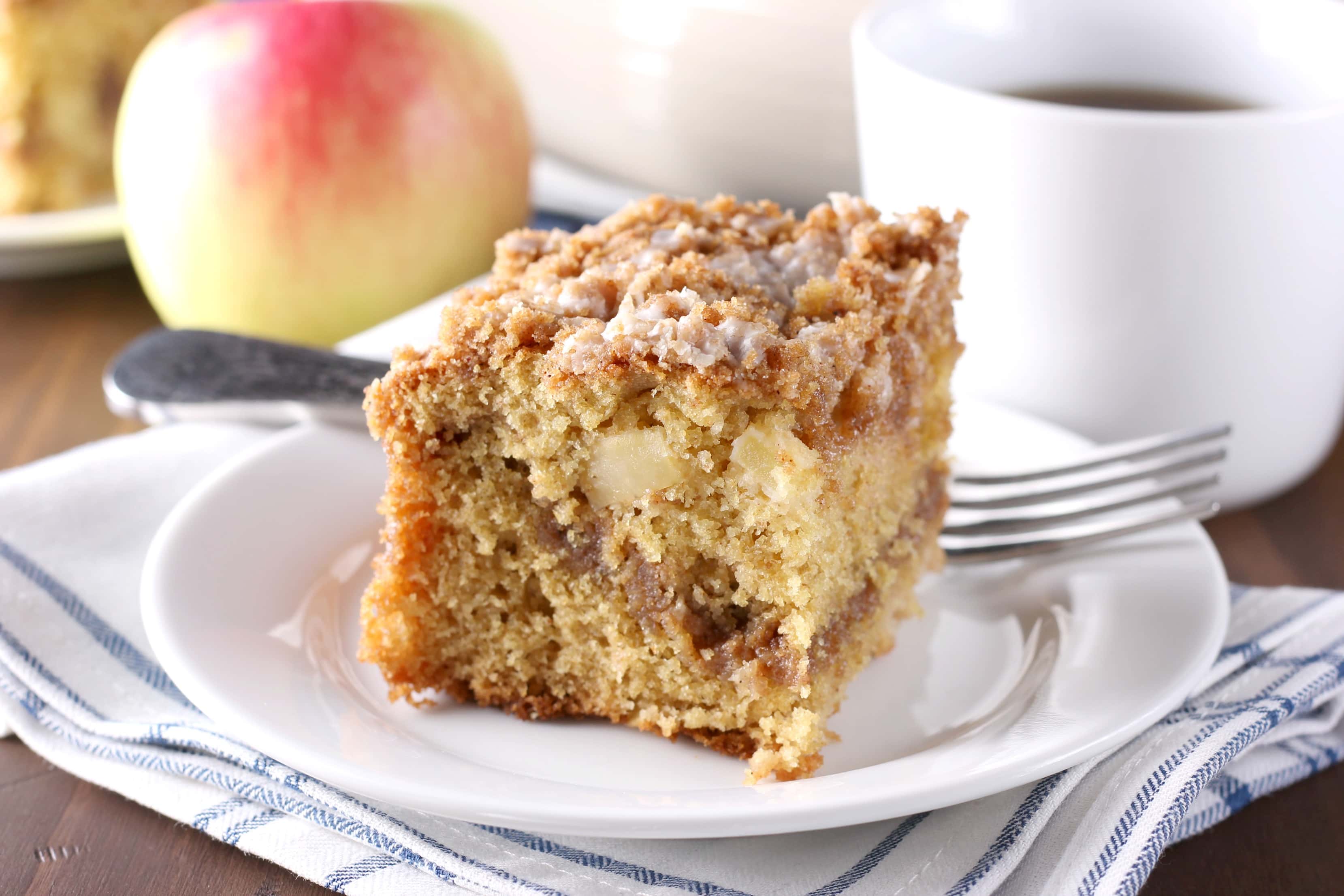 Whole Wheat Cinnamon Swirl Apple Coffee Cake Recipe from A Kitchen Addiction