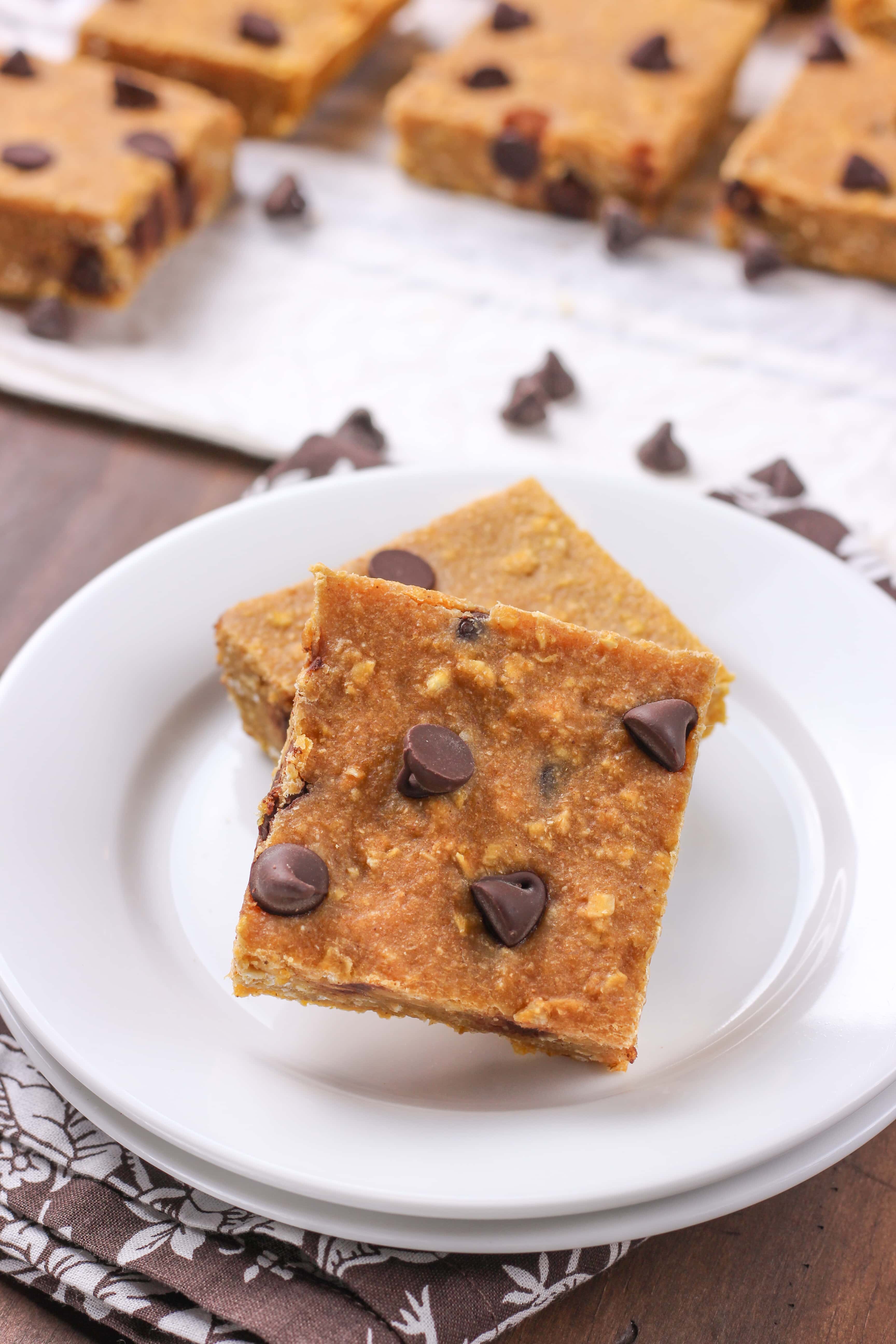 Easy Chocolate Chip Pumpkin Snack Bars Recipe from A Kitchen Addiction