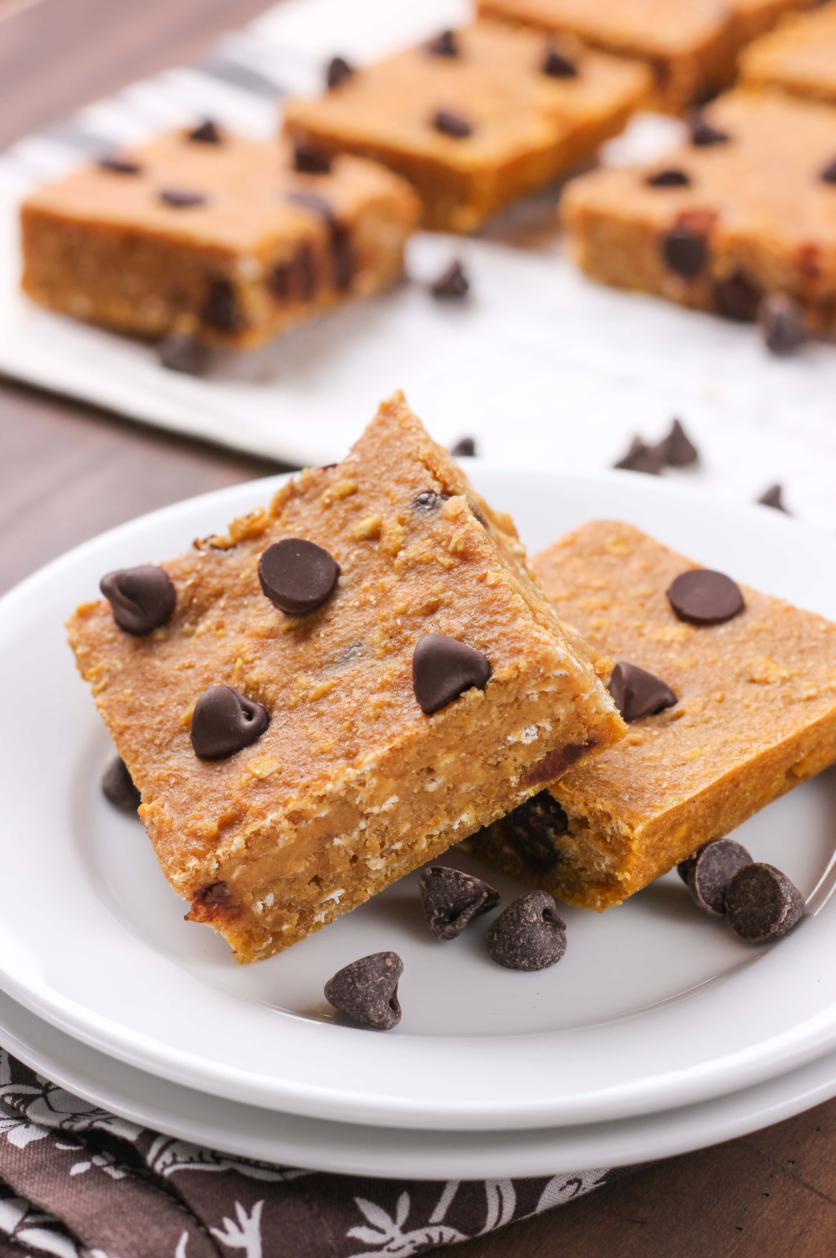 Chocolate Chip Pumpkin Snack Bars Recipe from A Kitchen Addiction