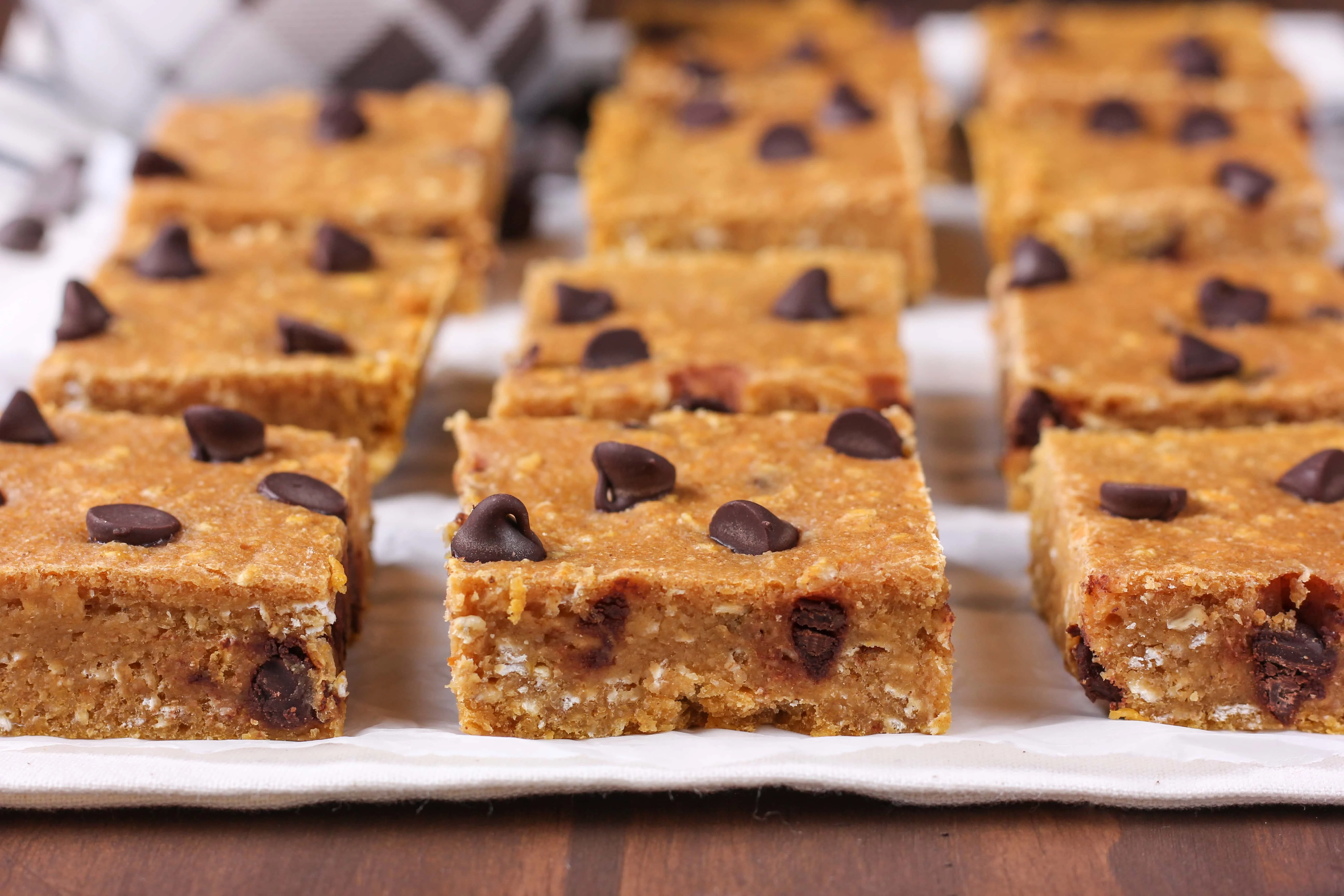 Chocolate Chip Pumpkin Snack Bars Recipe from A Kitchen Addiction