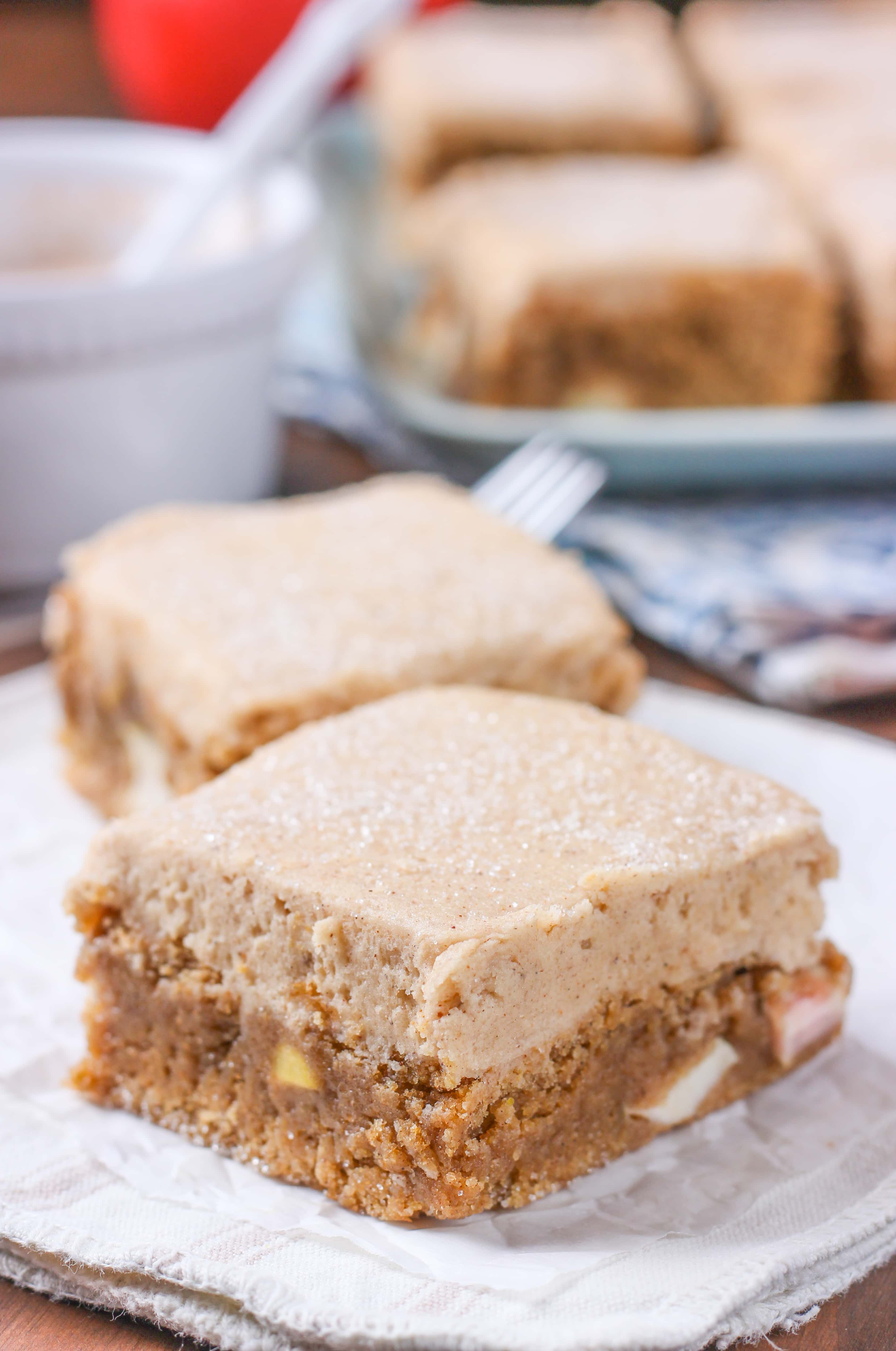 Cinnamon Apple Bars with Spiced Brown Sugar Buttercream Recipe from A Kitchen Addiction