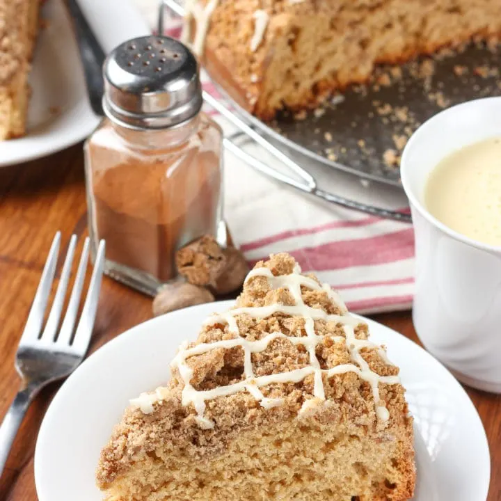 Eggnog Glazed Gingerbread Coffee Cake Recipe from A Kitchen Addiction