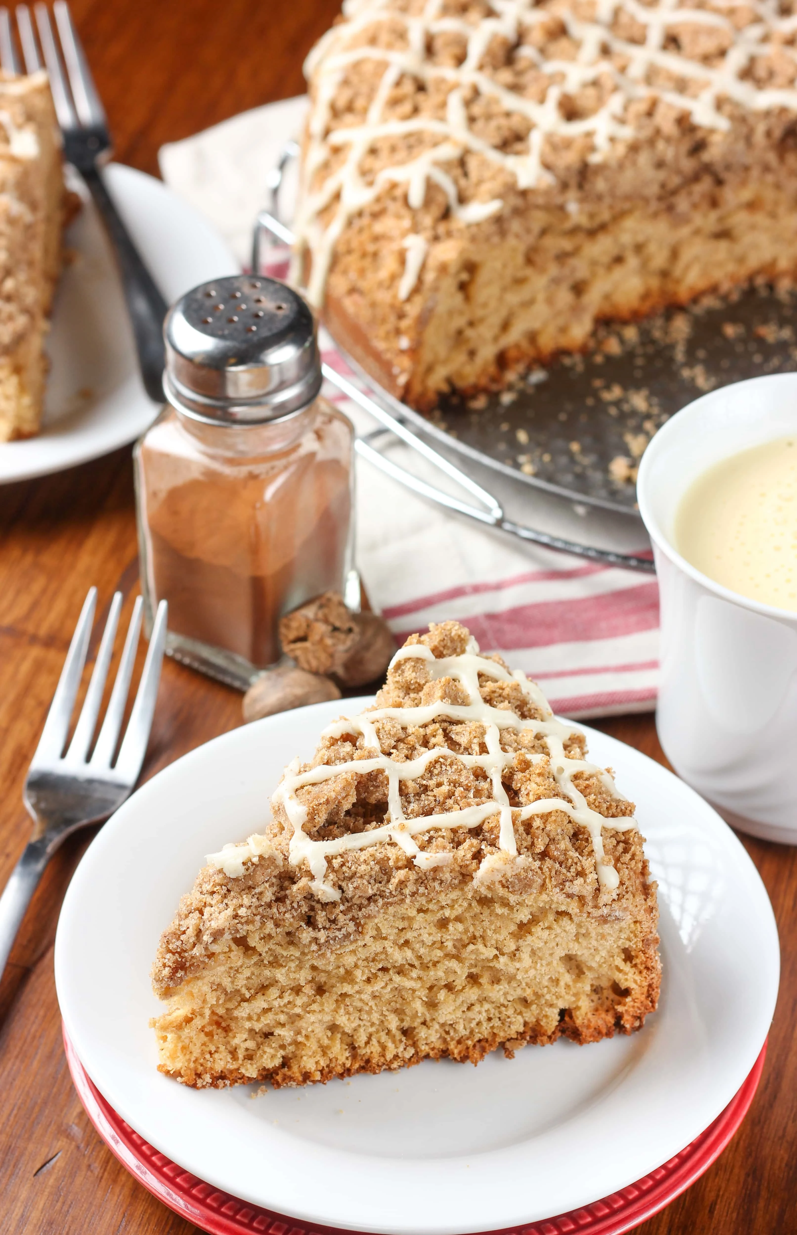 Eggnog Glazed Gingerbread Coffee Cake Recipe from A Kitchen Addiction