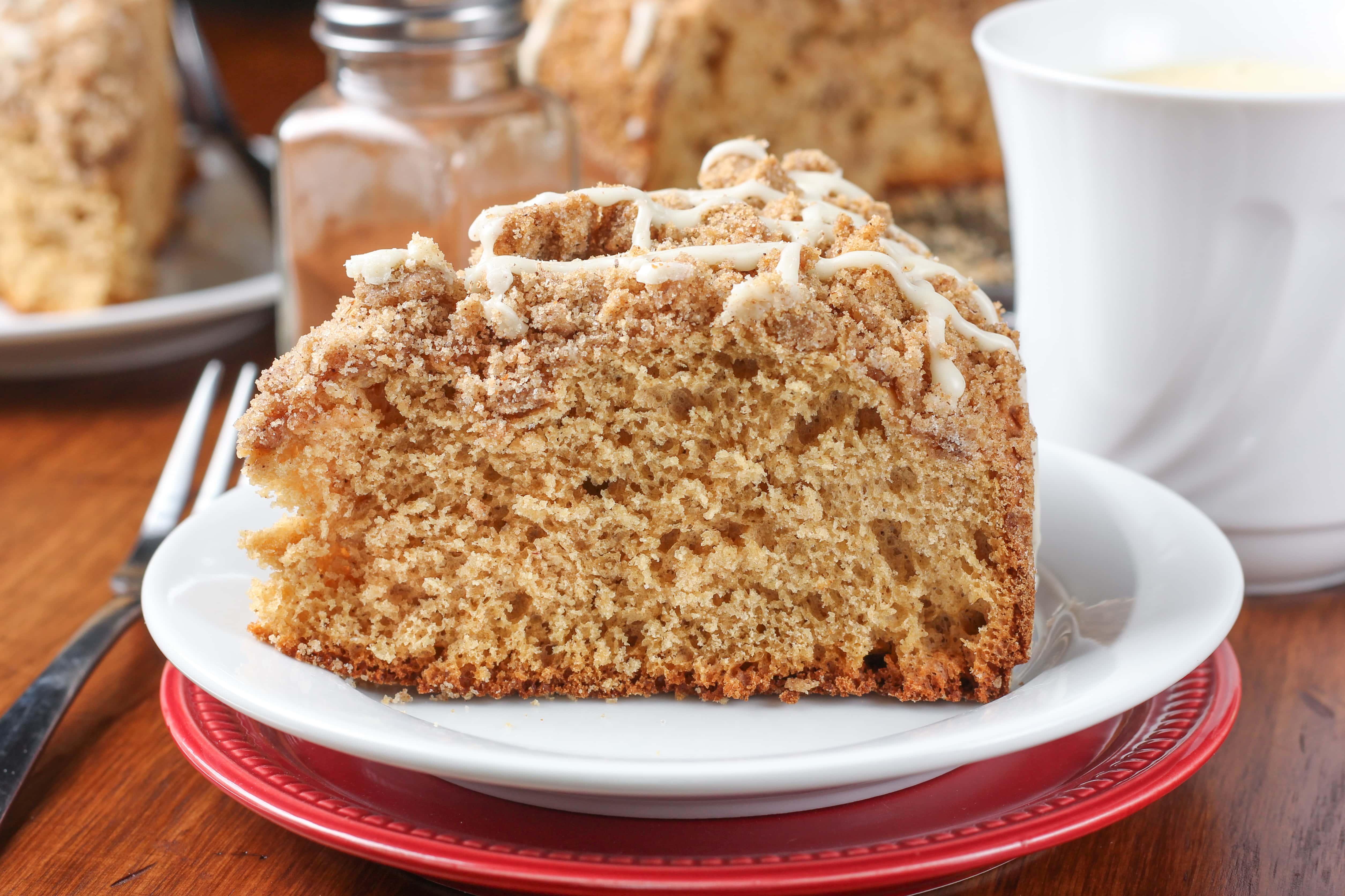 Eggnog Glazed Gingerbread Coffee Cake Recipe from A Kitchen Addiction