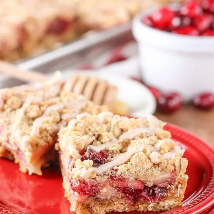 Honey Cranberry Apple Crumb Bars Recipe from A Kitchen Addiction