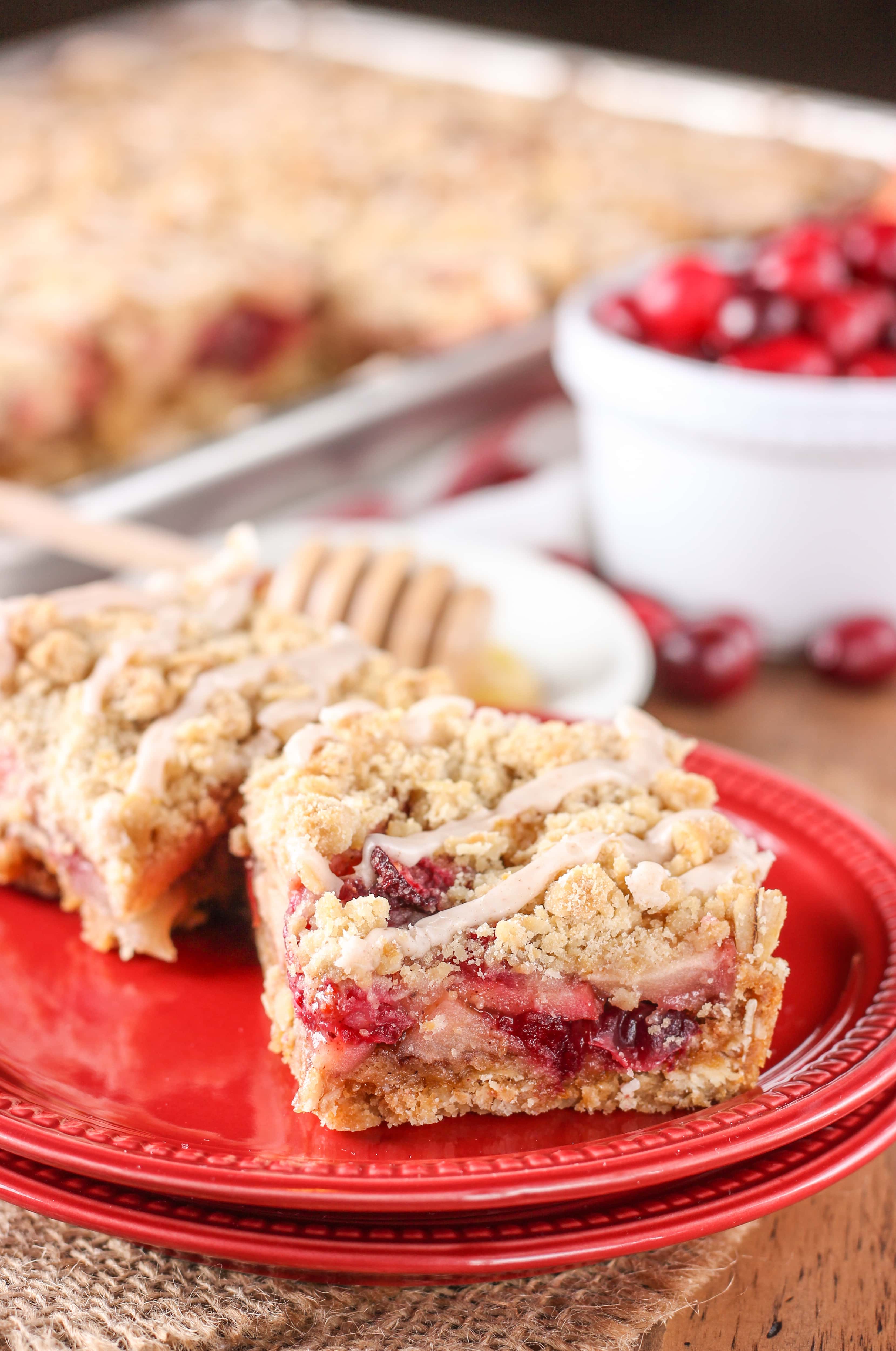 Honey Cranberry Apple Crumb Bars Recipe from A Kitchen Addiction