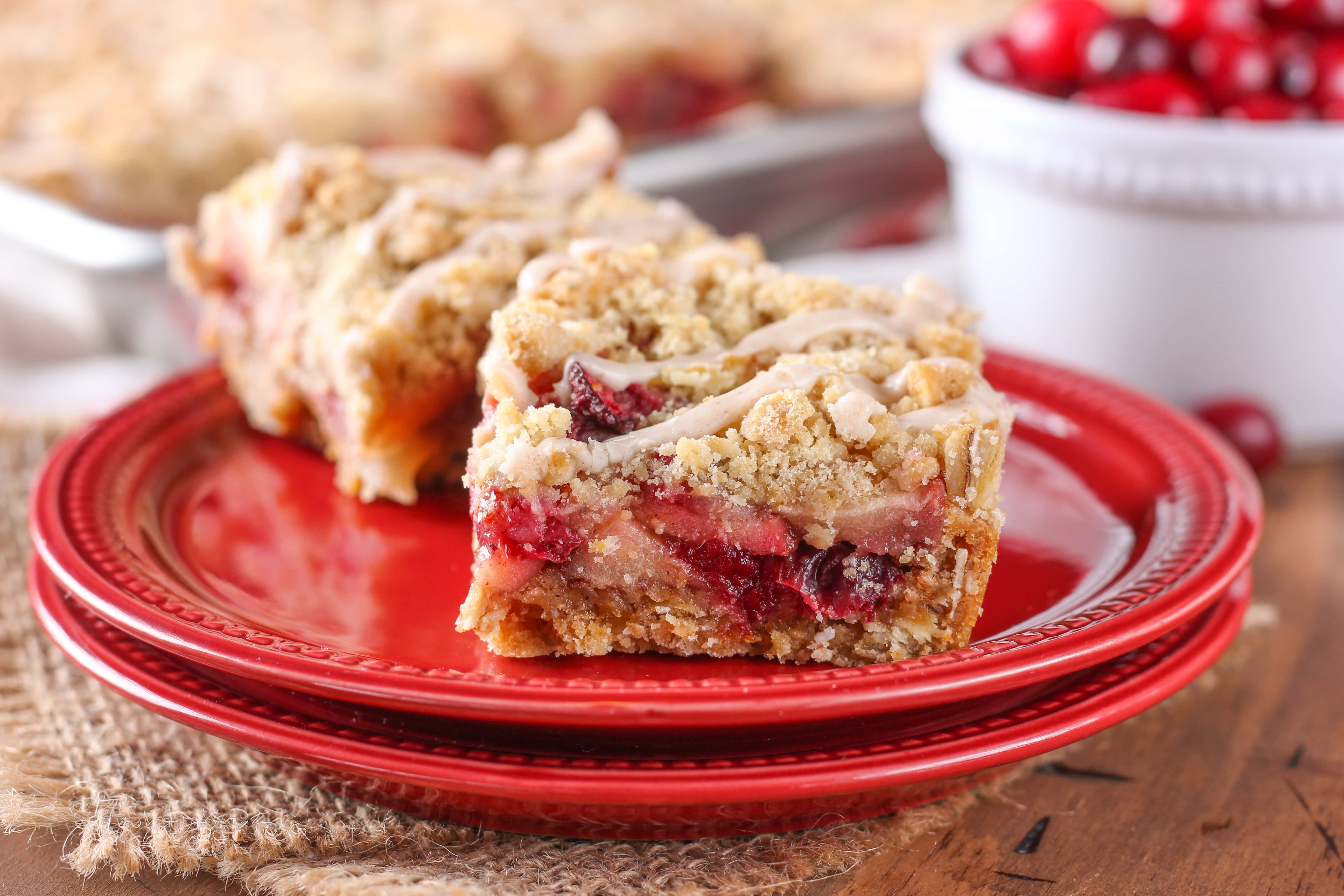Easy Honey Cranberry Apple Crumb Bars Recipe from A Kitchen Addiction