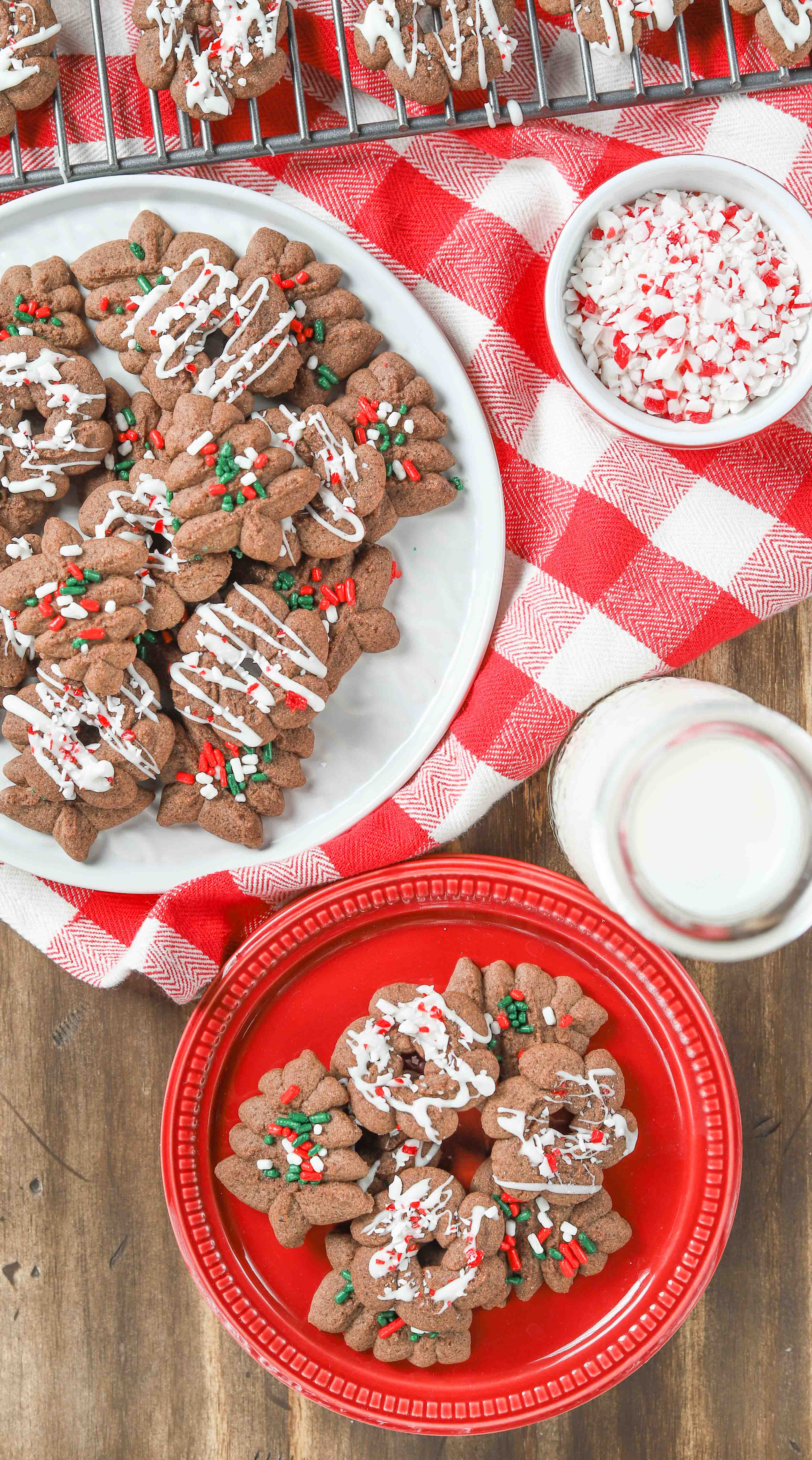 Chocolate Peppermint Spritz Cookies Recipe from A Kitchen Addiction