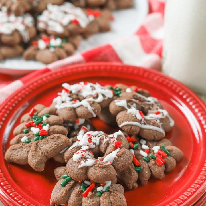 Chocolate Peppermint Spritz Cookies Recipe from A Kitchen Addiction