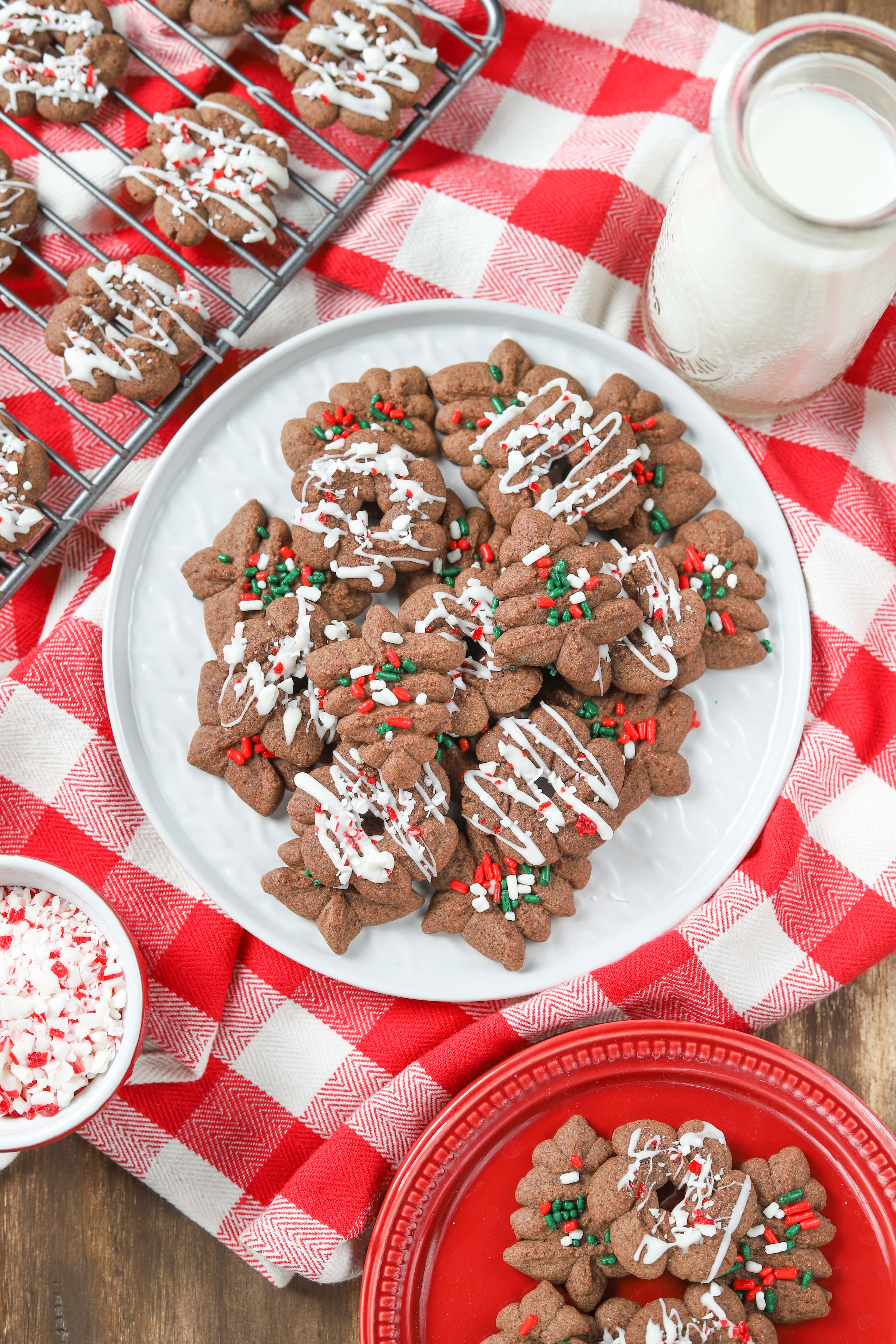 Easy Chocolate Peppermint Spritz Cookies Recipe from A Kitchen Addiction