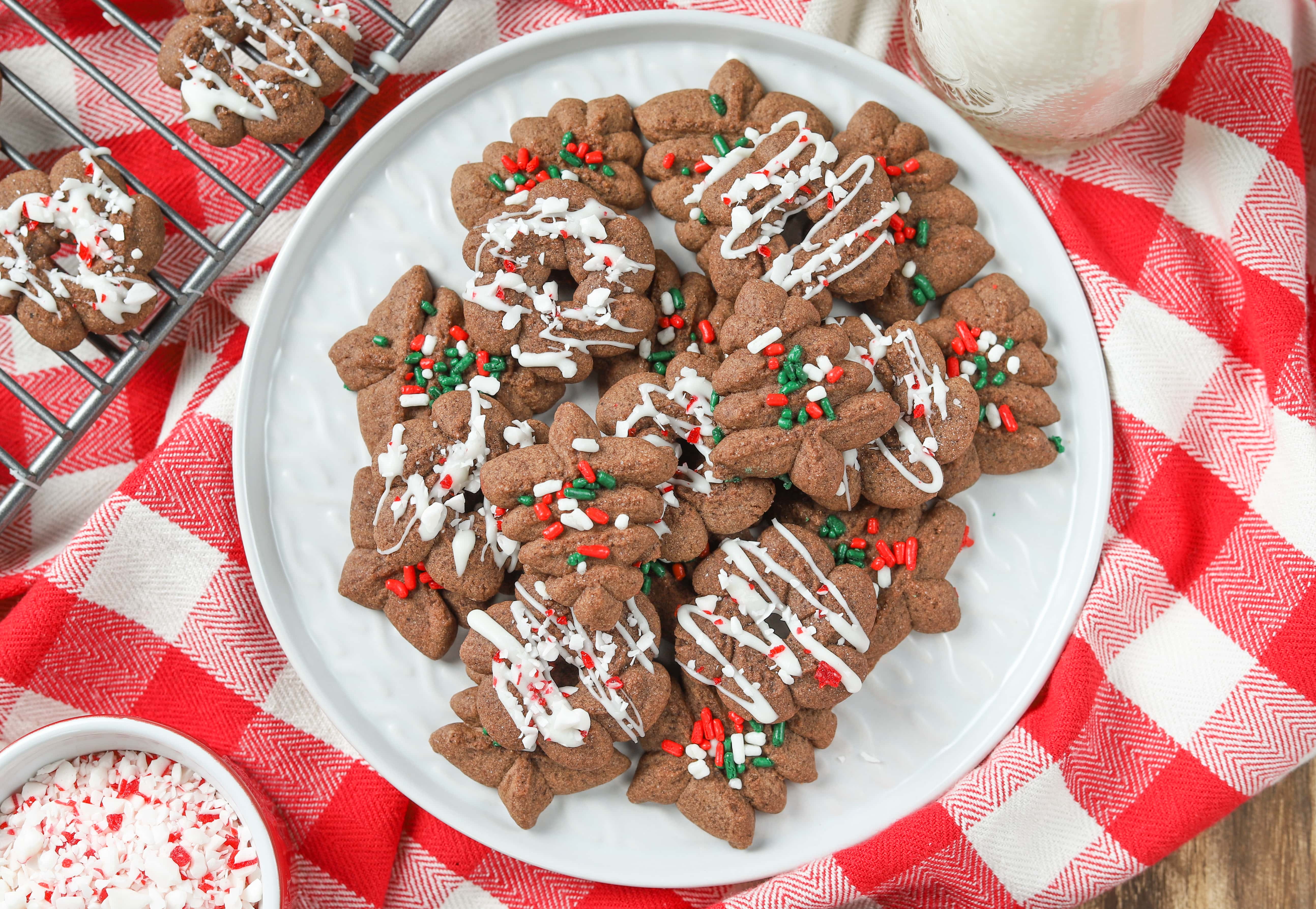 Chocolate Peppermint Spritz Cookies Recipe from A Kitchen Addiction