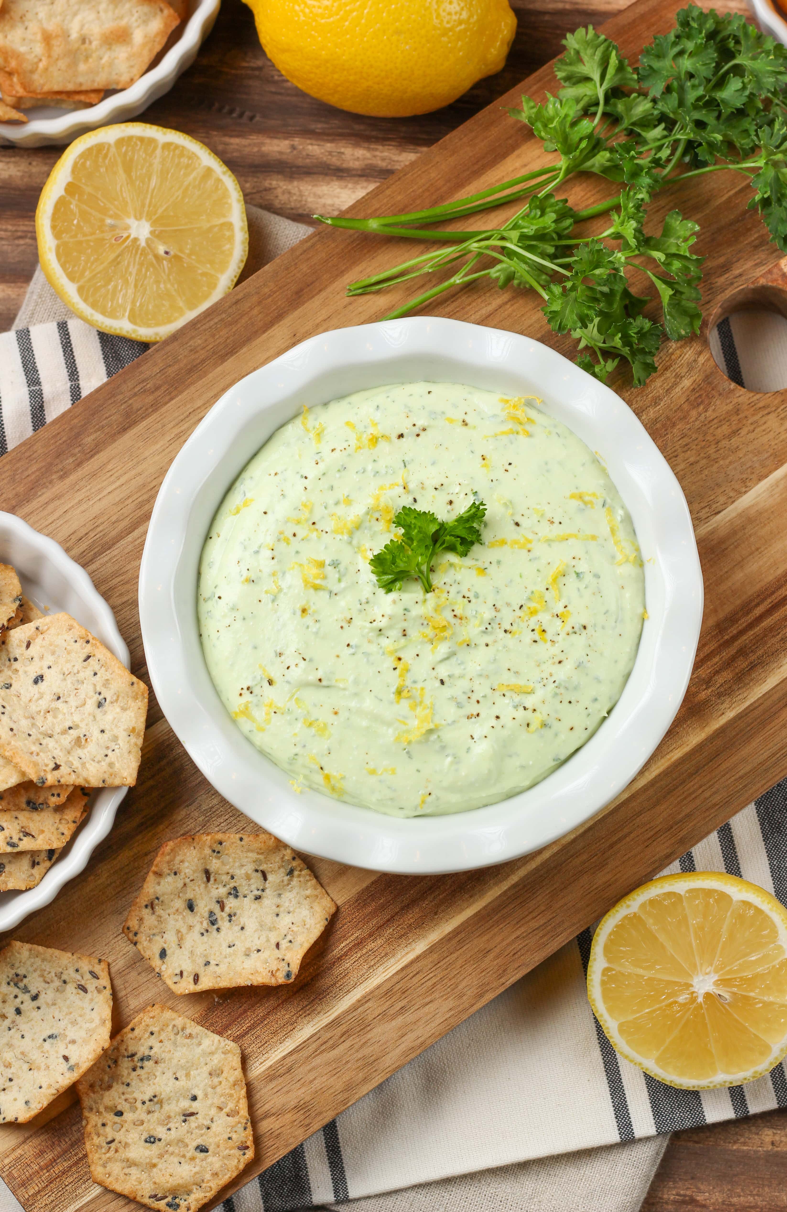 Creamy Lemon Herb Feta Dip (Gluten Free) - A Kitchen Addiction