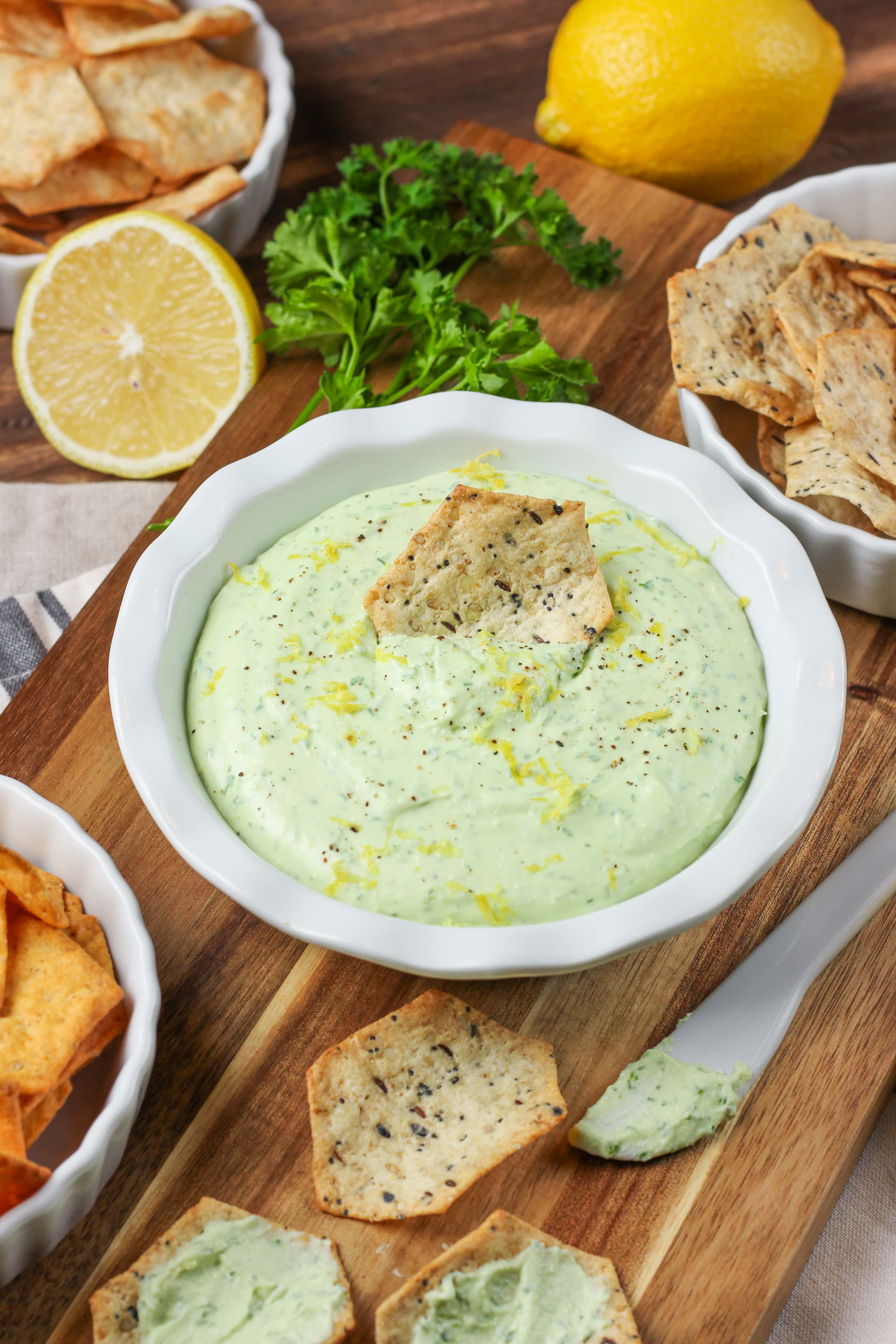 Creamy Lemon Herb Feta Dip Recipe from A Kitchen Addiction