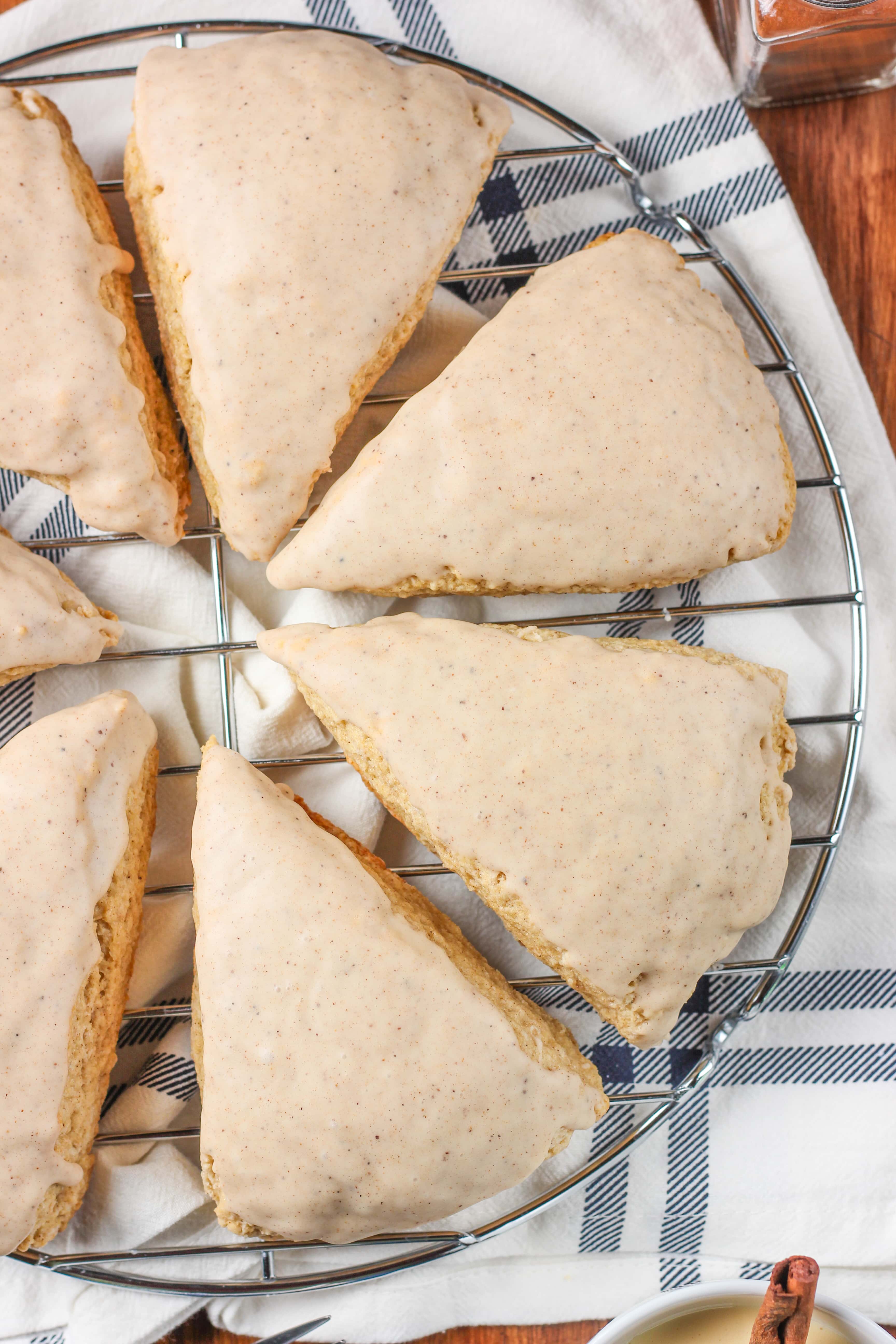 Easy Glazed Cinnamon Eggnog Scones Recipe from A Kitchen Addiction