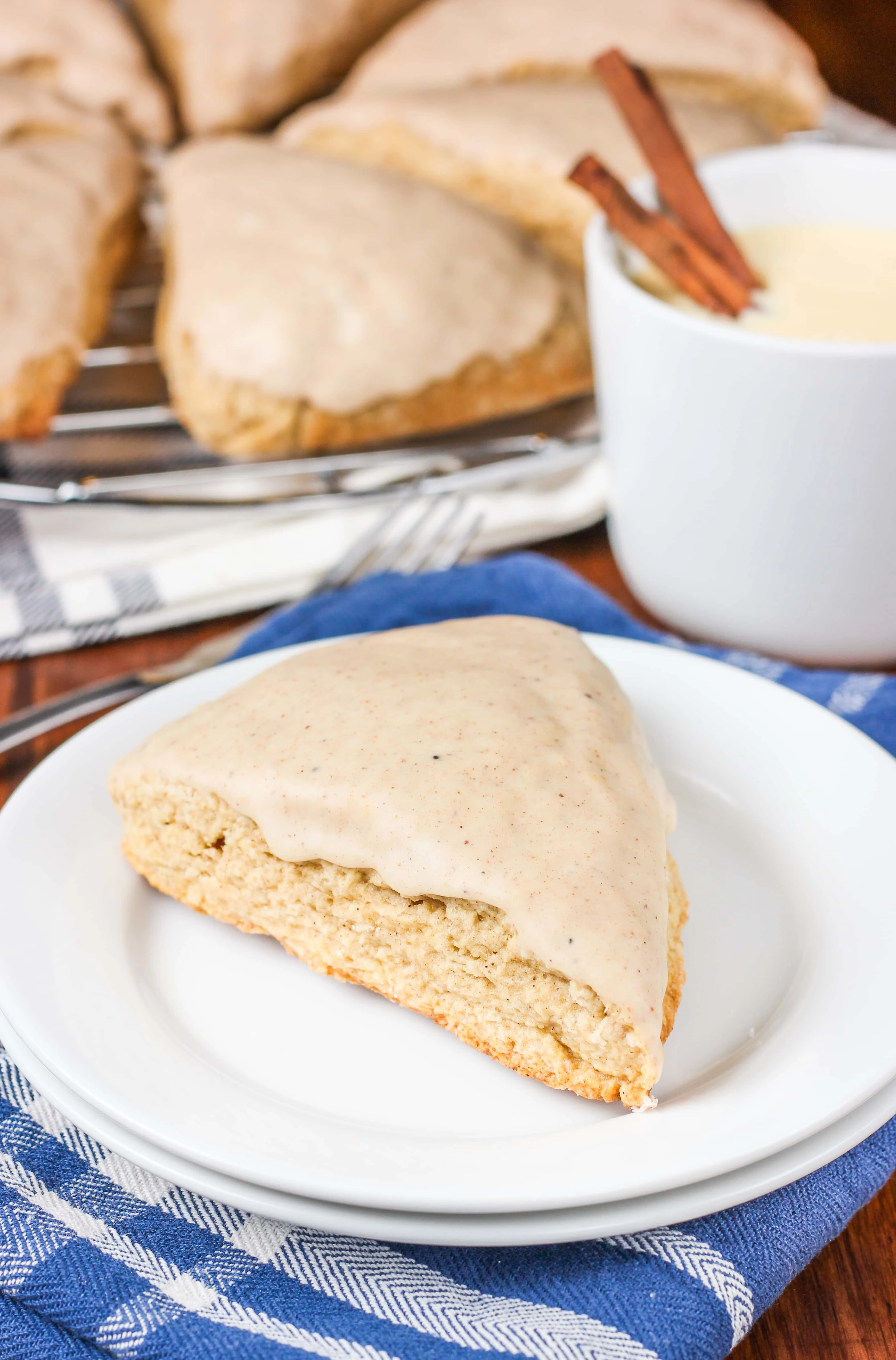 Easy Glazed Cinnamon Eggnog Scones Recipe from A Kitchen Addiction