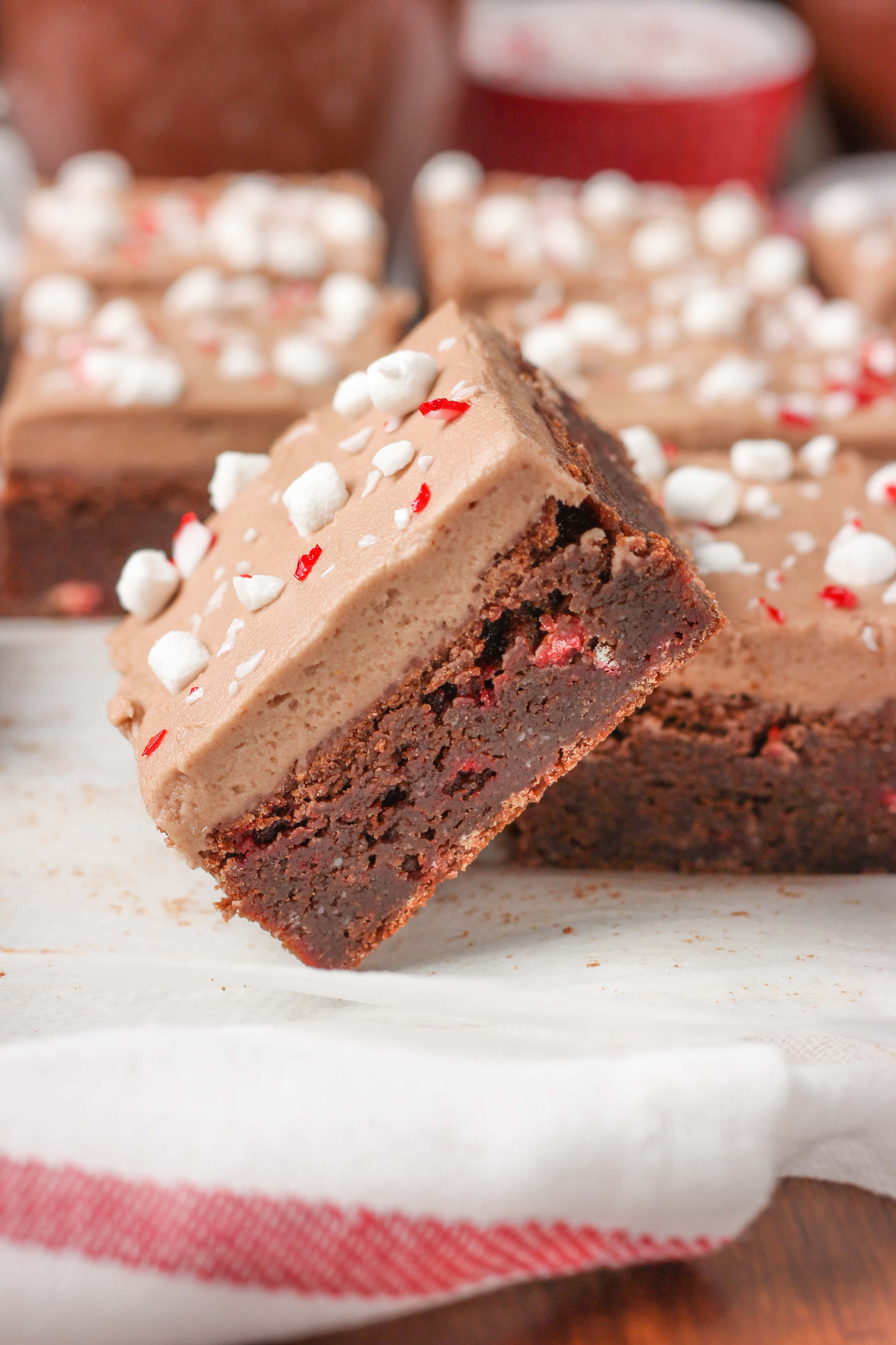 Peppermint Hot Chocolate Brownies - A Kitchen Addiction