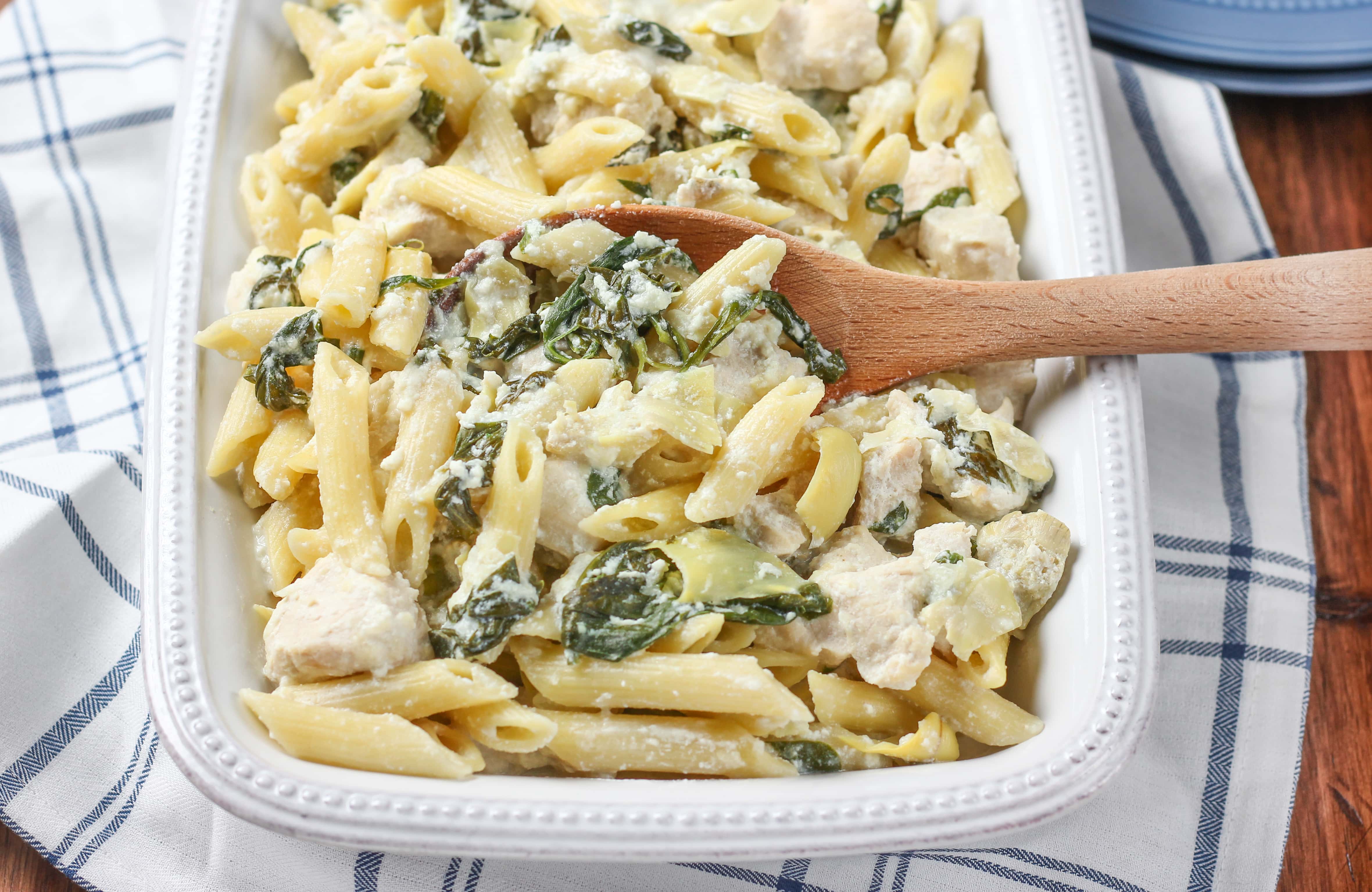 Spinach Artichoke Chicken Penne Recipe from A Kitchen Addiction