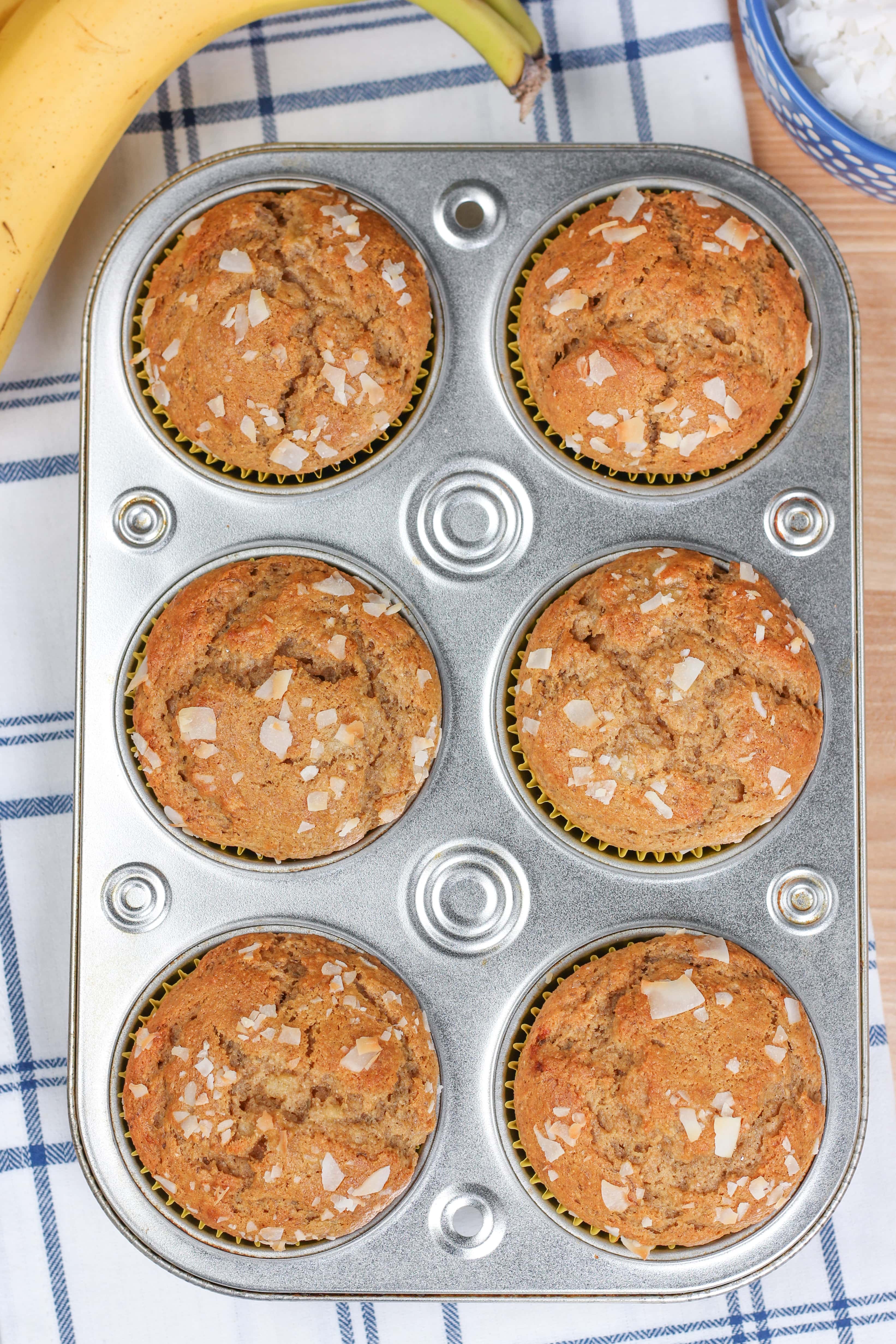 Peanut Butter Banana Protein Muffins in Tin