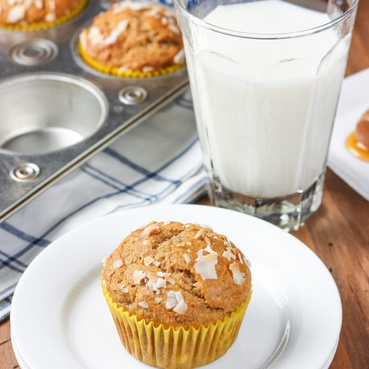Whole Wheat Peanut Butter Banana Protein Muffins Recipe from A Kitchen Addiction
