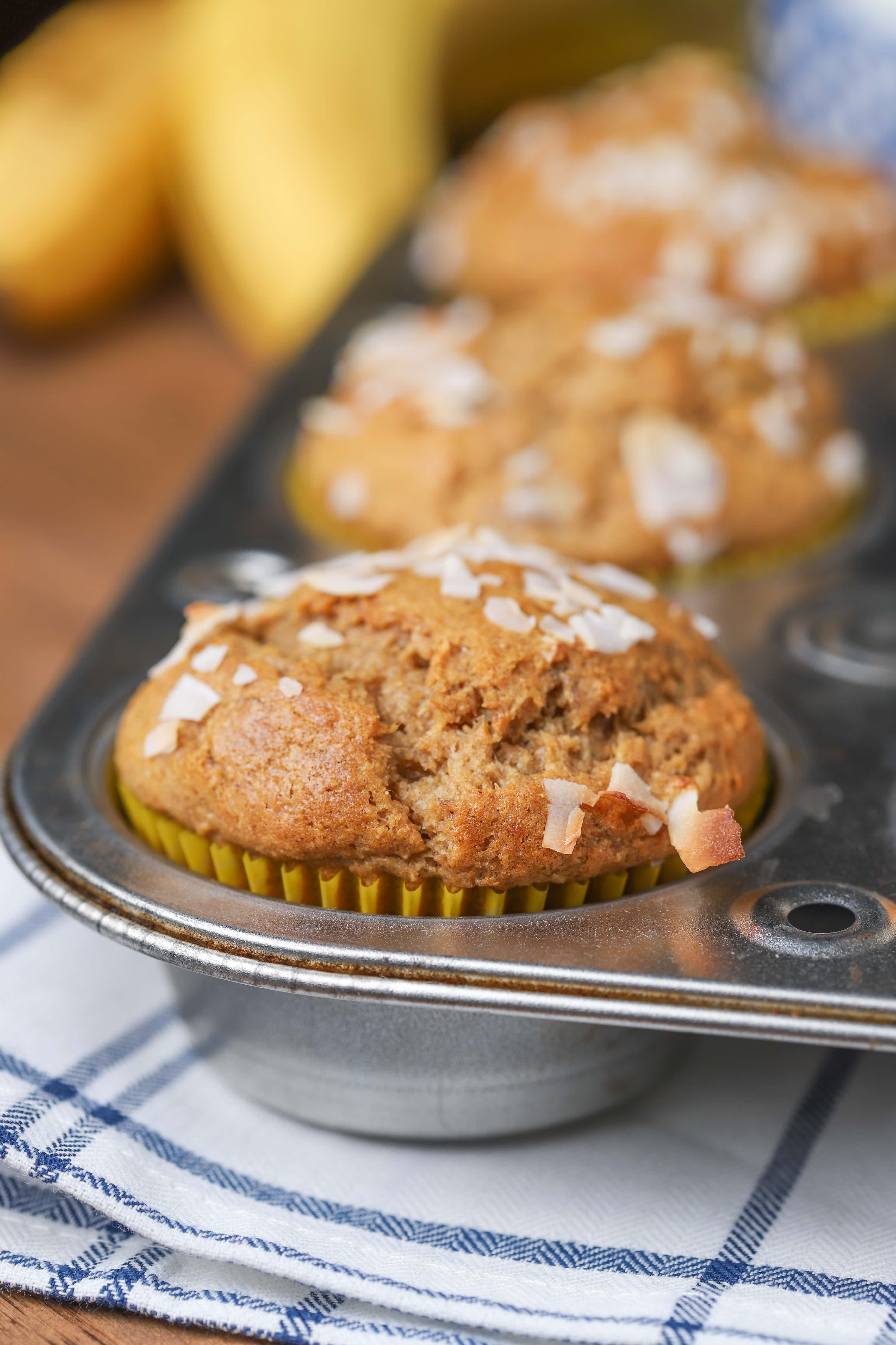 Easy Peanut Butter Banana Protein Muffins Recipe from A Kitchen Addiction