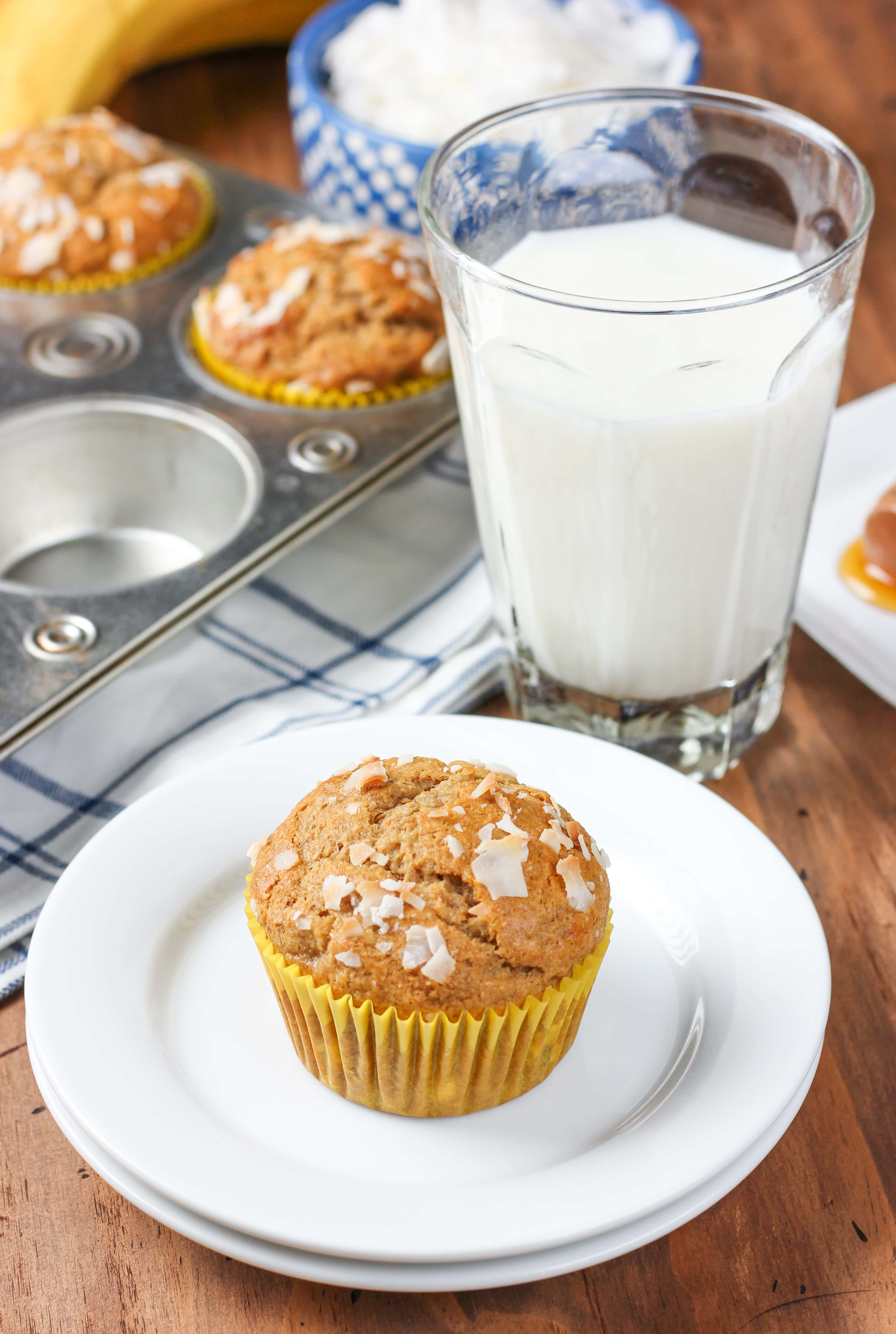 Whole Wheat Peanut Butter Banana Protein Muffins Recipe from A Kitchen Addiction
