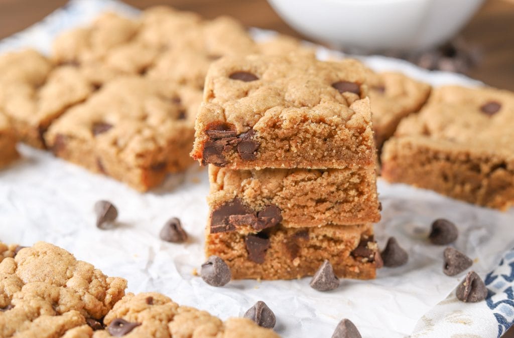 One Bowl Chocolate Chip Almond Butter Bars {Whole Wheat} A Kitchen Addiction