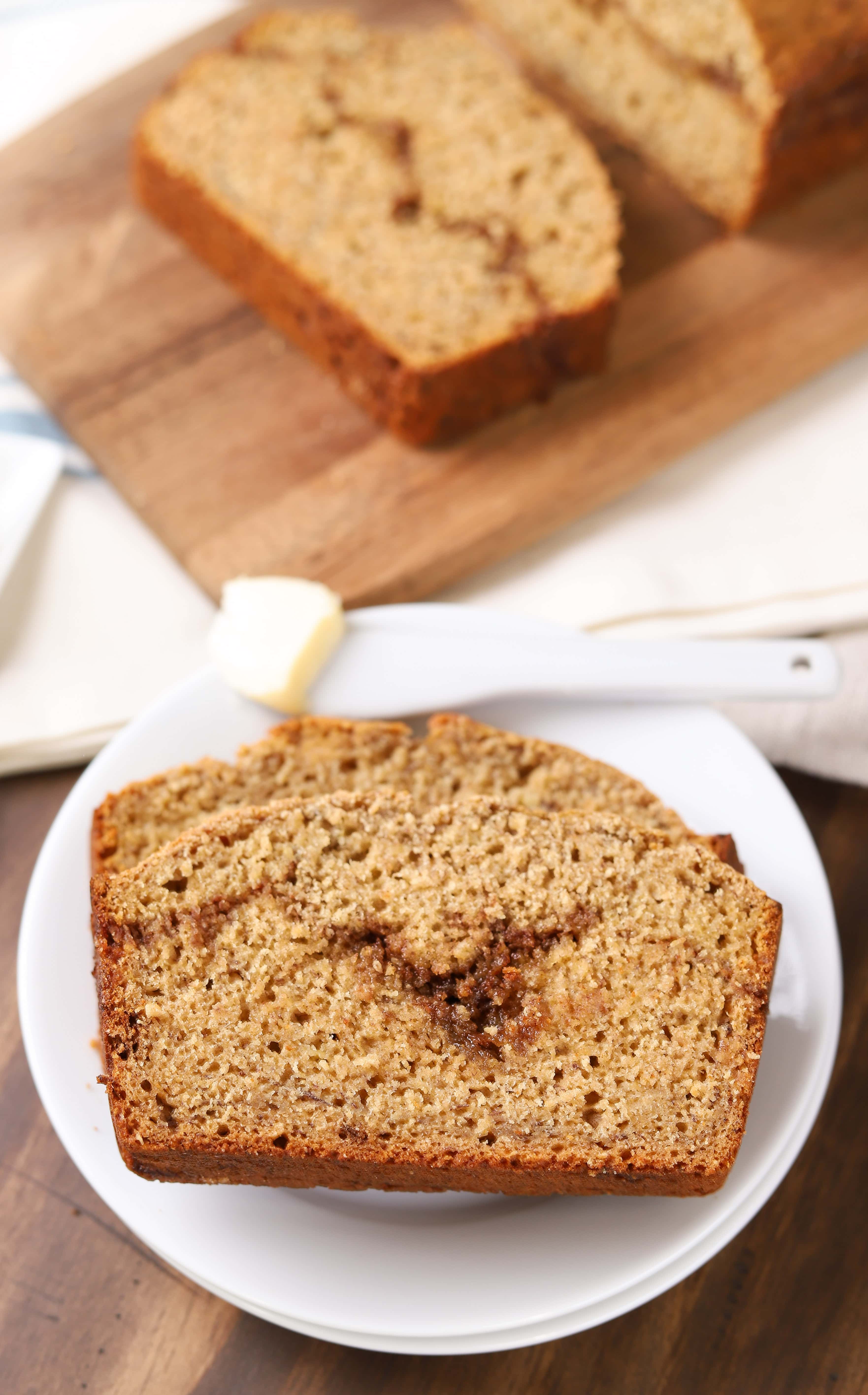 Easy Whole Wheat Cinnamon Swirl Banana Bread Recipe