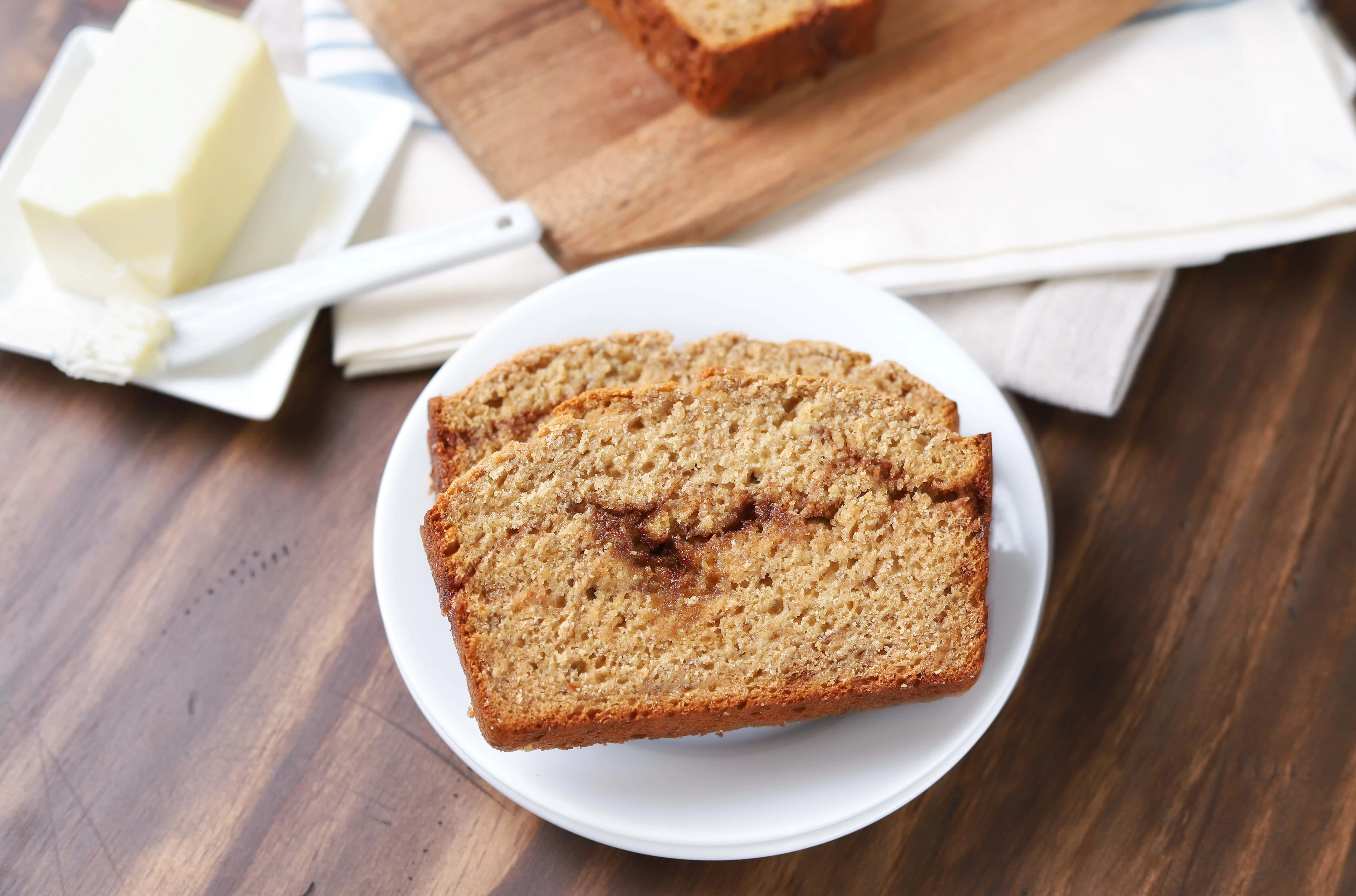 Cinnamon Swirl Banana Bread Recipe from A Kitchen Addiction