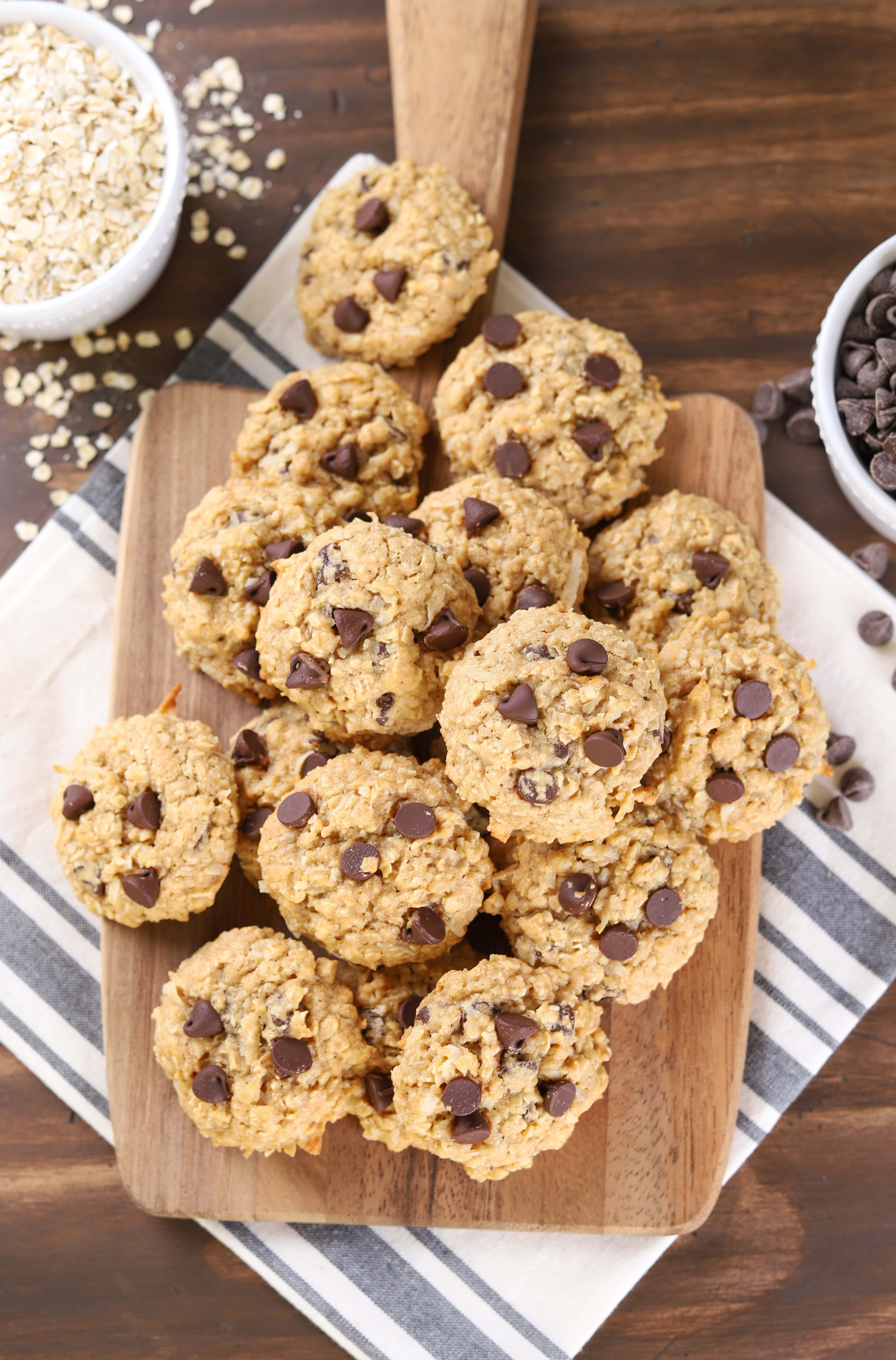 Easy Coconut Chocolate Chip Honey Oatmeal Cookies Recipe from A Kitchen Addiction