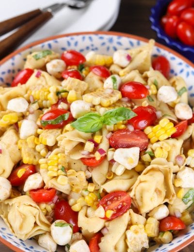 Easy Caprese Corn Tortellini Salad Recipe from A Kitchen Addiction
