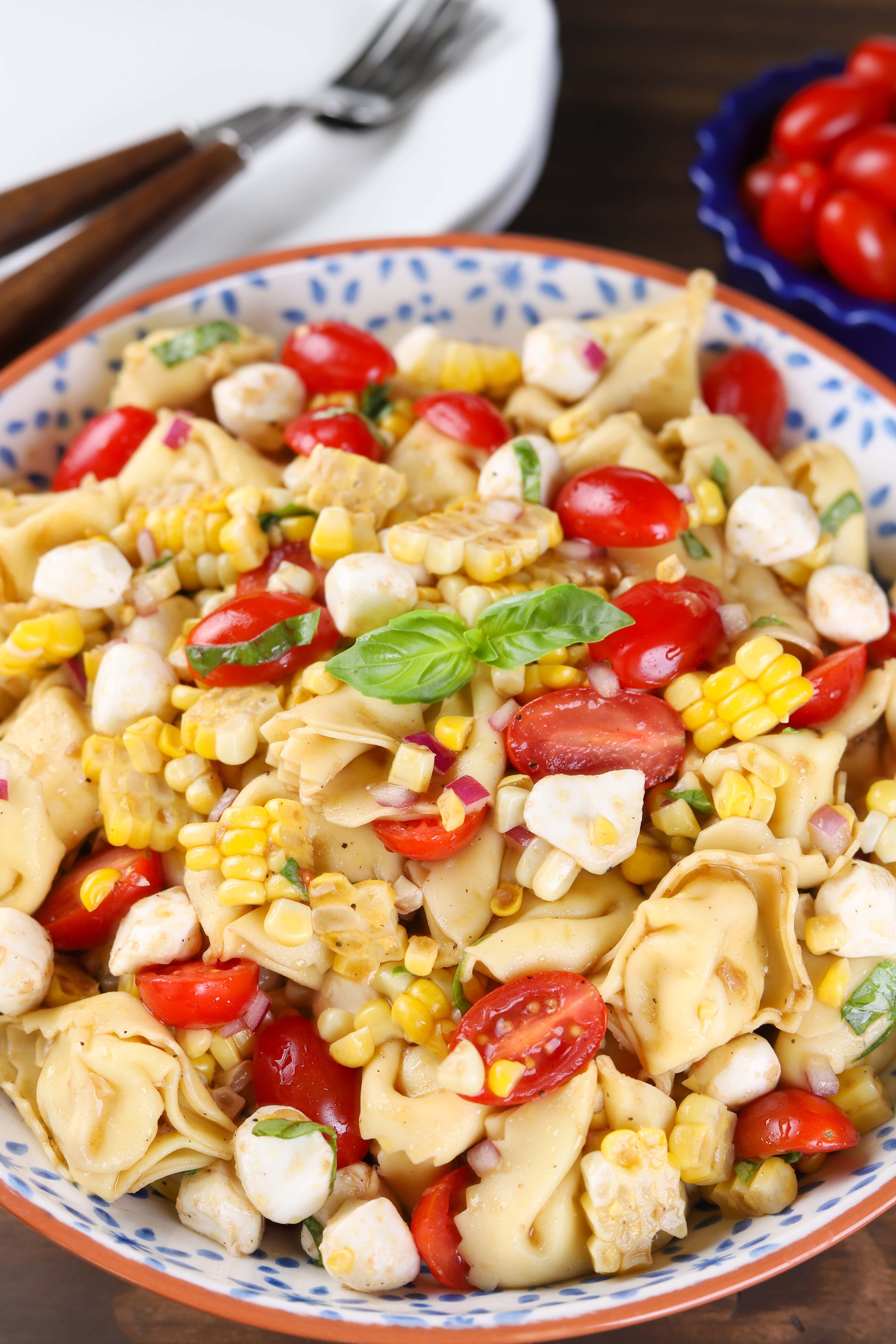 Easy Caprese Corn Tortellini Salad Recipe from A Kitchen Addiction