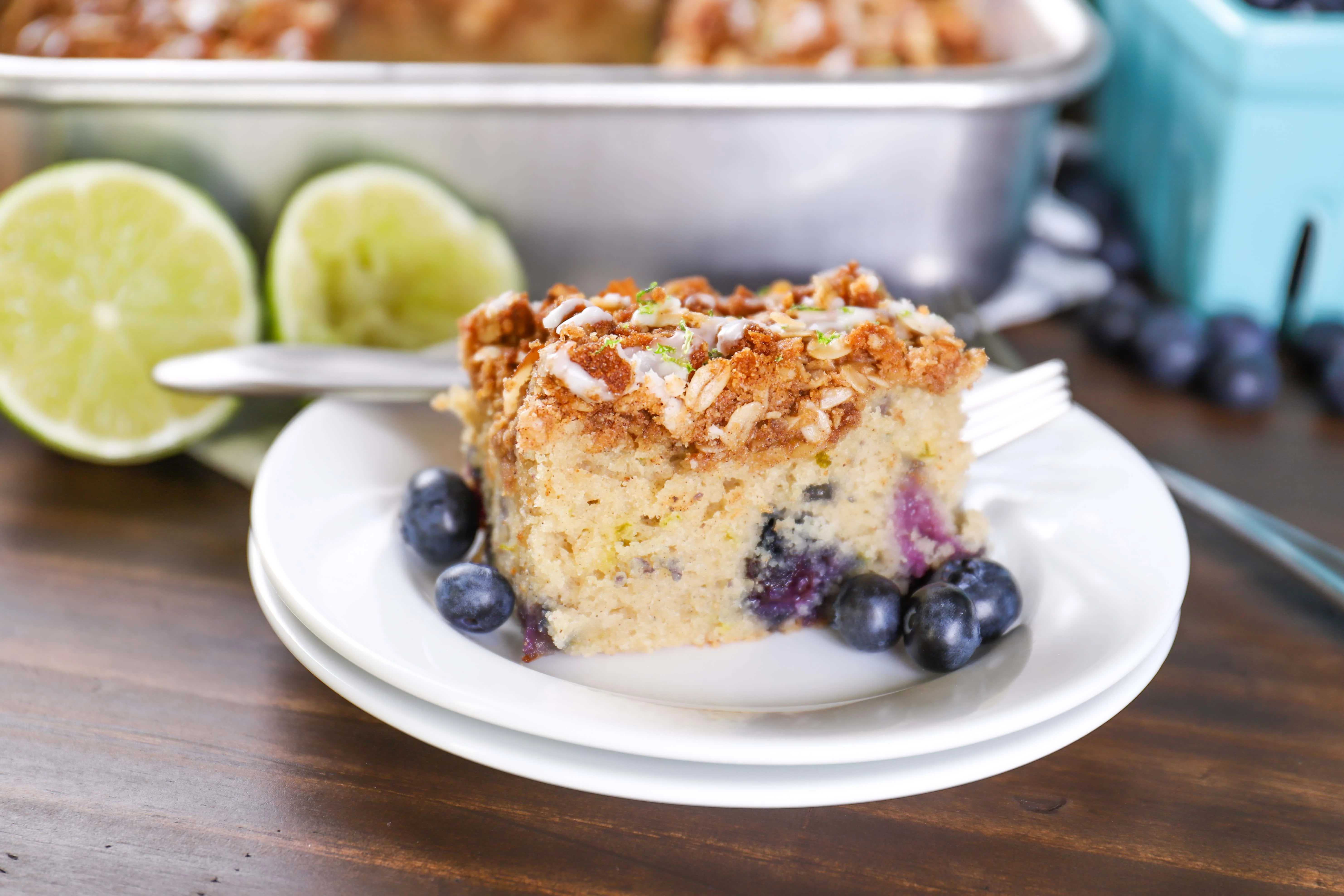 Easy Gluten Free Blueberry Lime Coffee Cake with Almond Streusel
