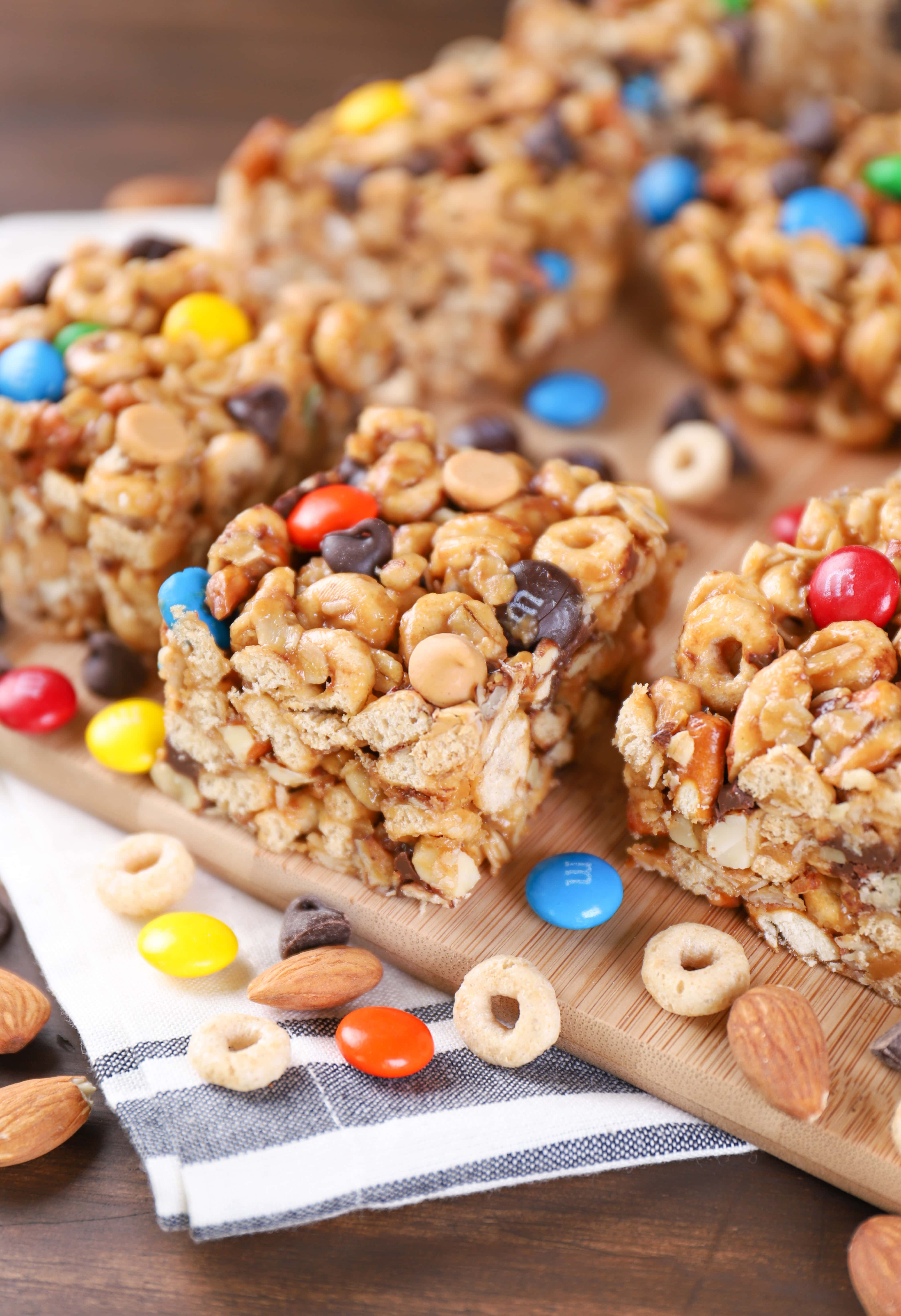 No Bake Trail Mix Cereal Bars Recipe from A Kitchen Addiction
