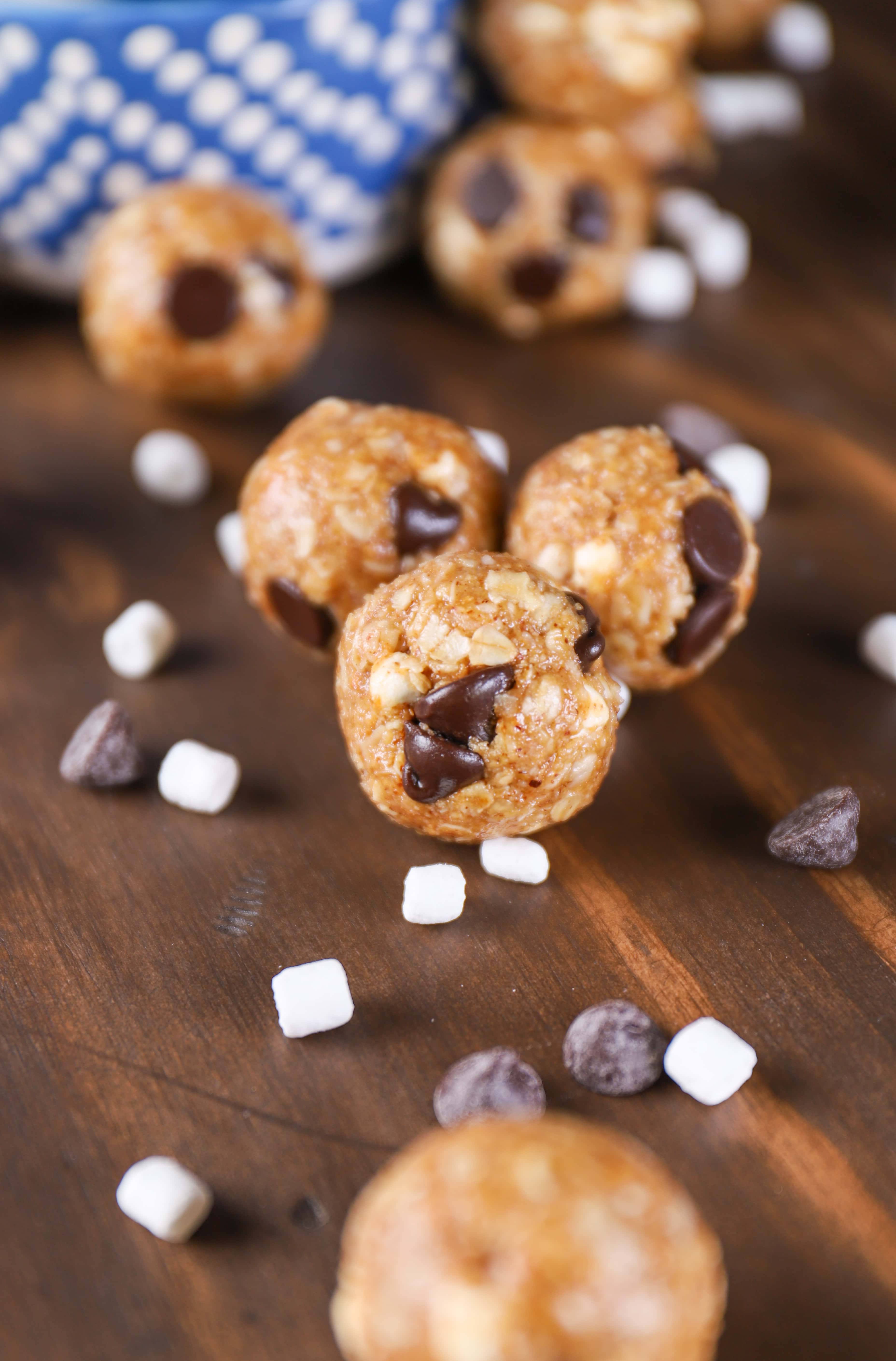 Easy Dark Chocolate Smores Granola Bites using almond butter and honey!