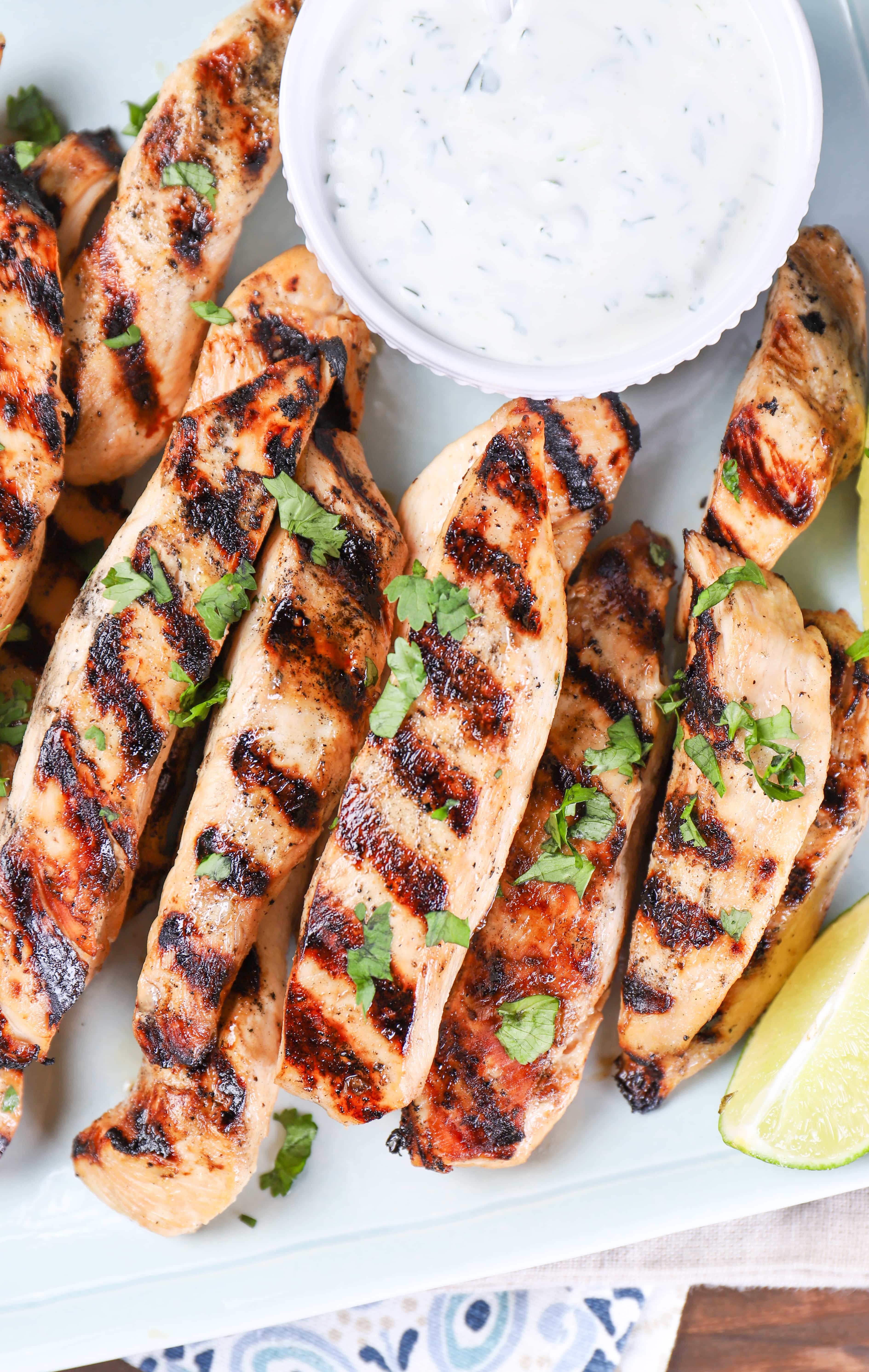 Grilled Pineapple Chicken Strips with Creamy Lime Dipping Sauce Recipe