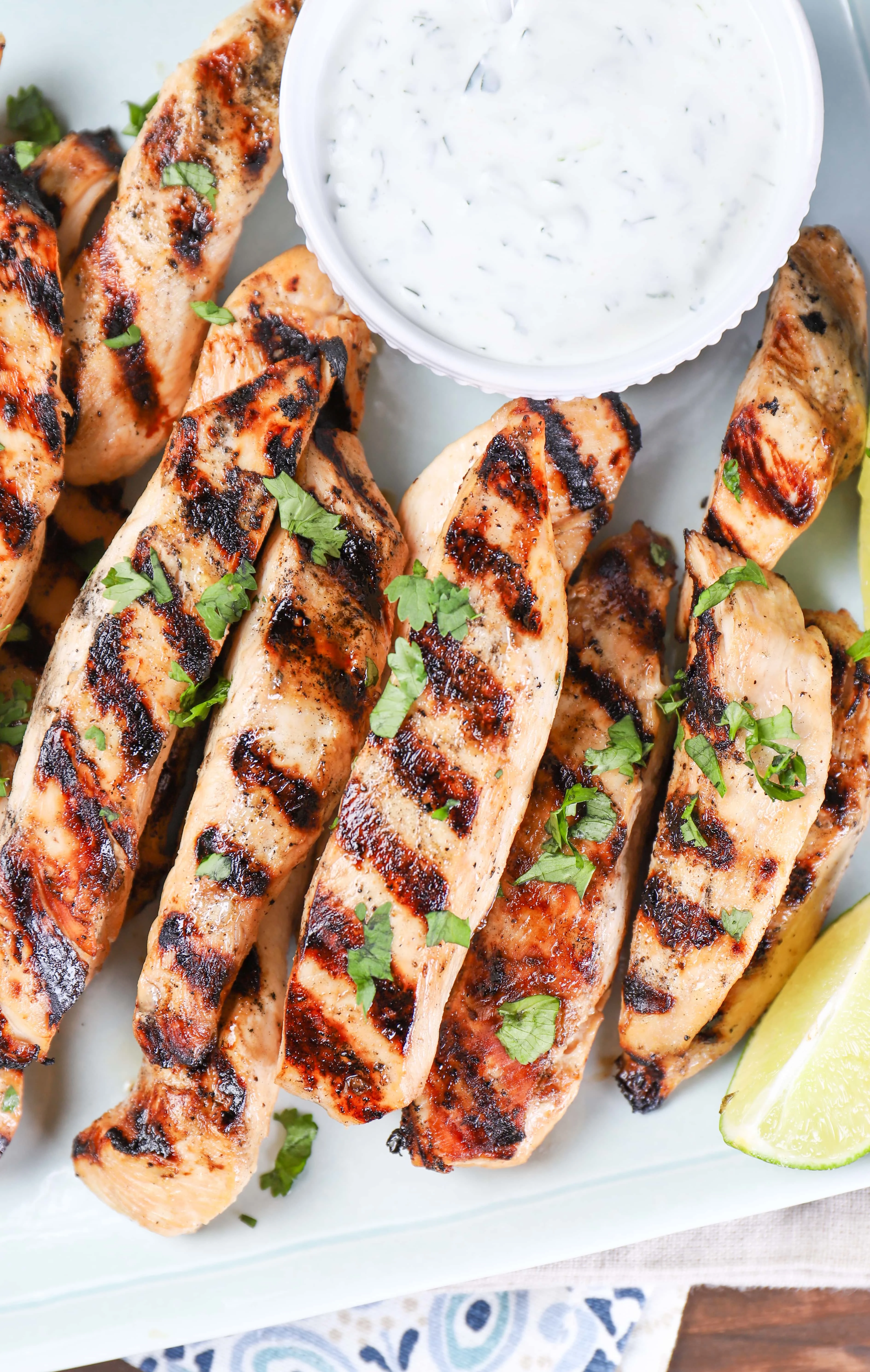 Grilled Pineapple Chicken Strips with Creamy Lime Dipping Sauce Recipe