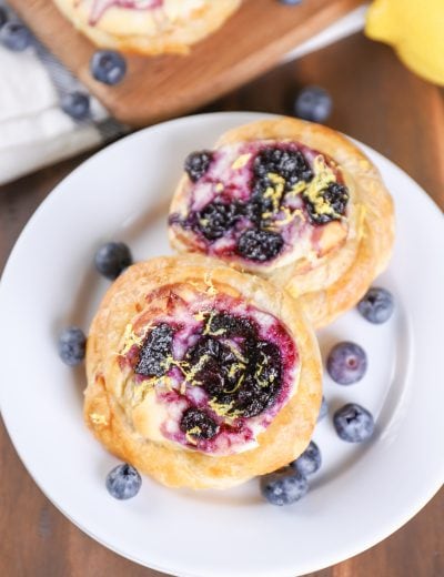 Blueberry Cream Cheese Danishes Recipe with lemon zest from A Kitchen Addiction