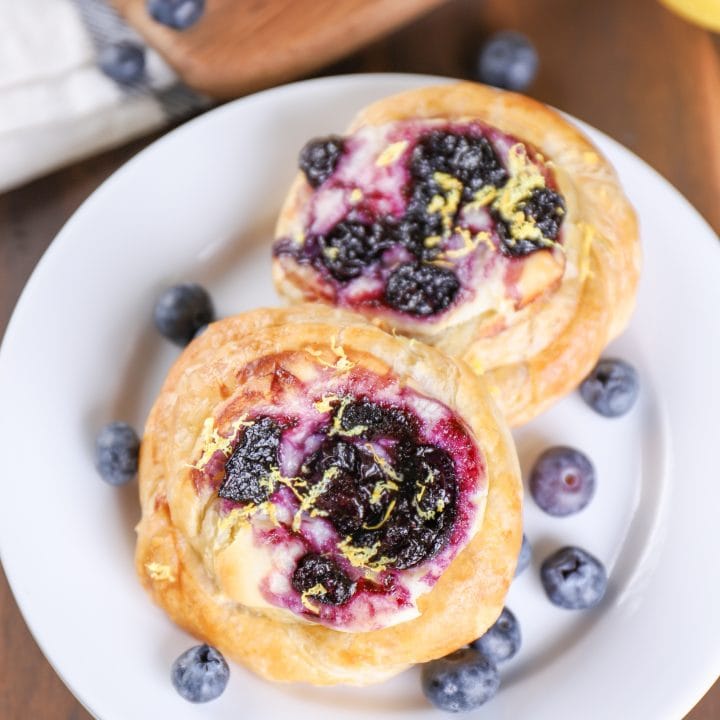 Blueberry Cream Cheese Danishes Recipe with lemon zest from A Kitchen Addiction