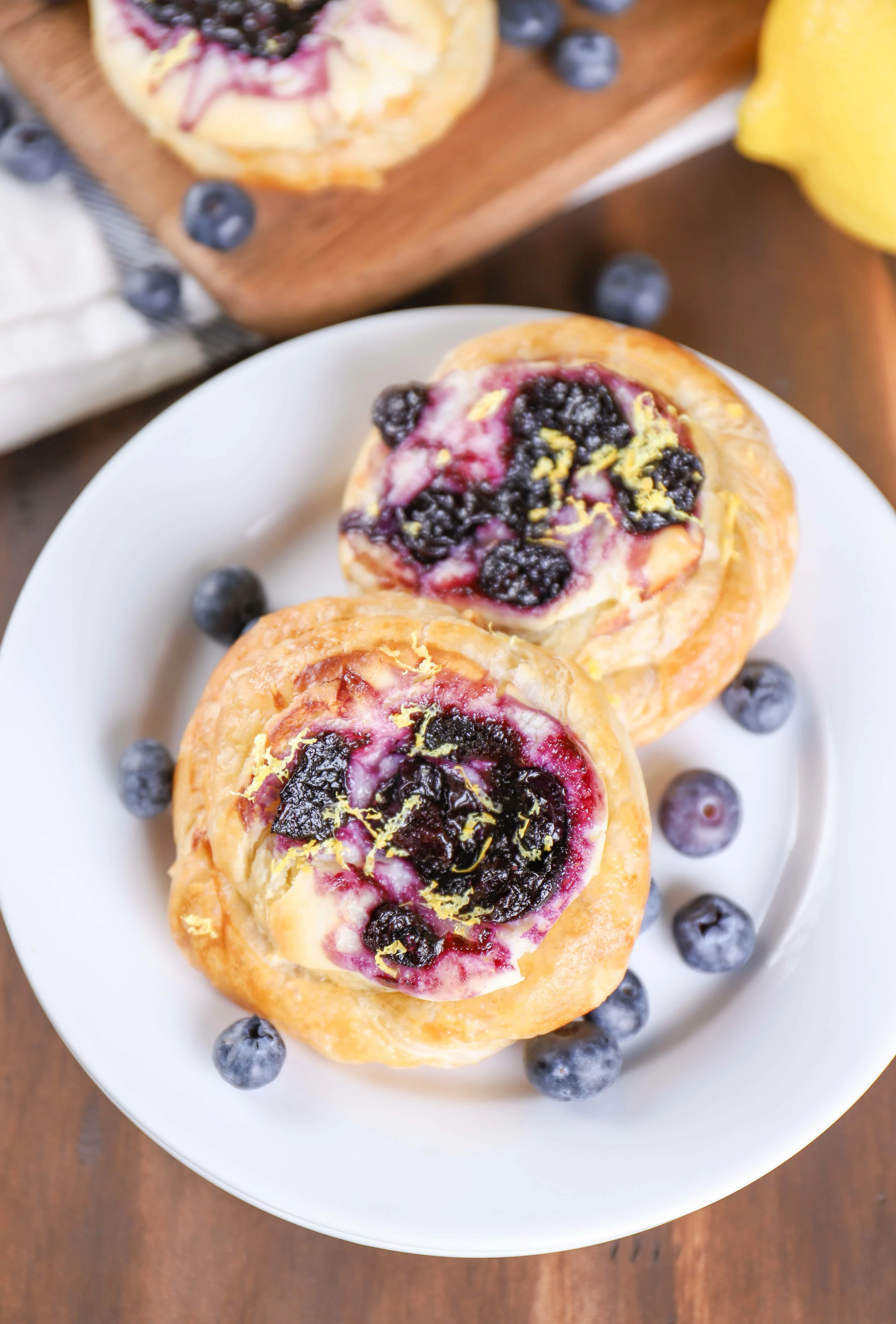 Blueberry Cream Cheese Danishes Recipe with lemon zest from A Kitchen Addiction