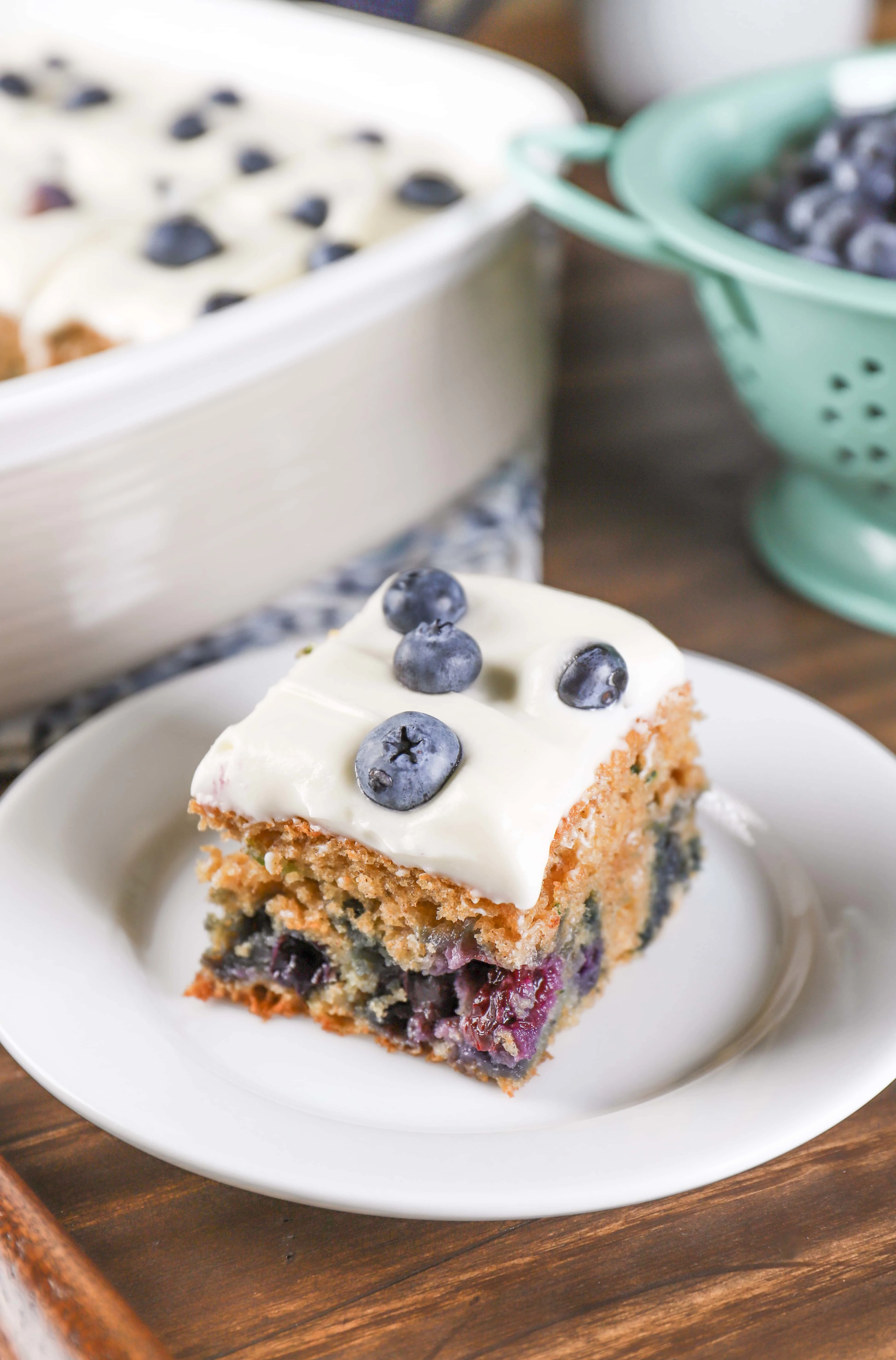 Cream Cheese Frosted Blueberry Zucchini Snack Cake Recipe from A Kitchen Addiction