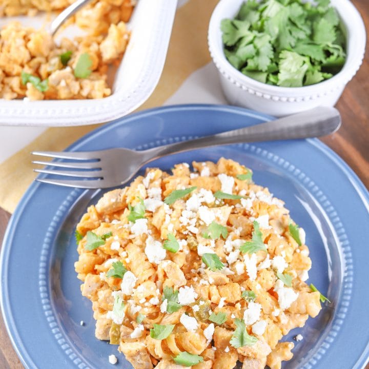 Lightened Up Slow Cooker Buffalo Chicken Pasta Recipe from A Kitchen Addiction