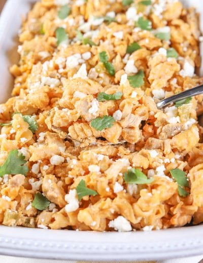 Lightened Up Slow Cooker Buffalo Chicken Pasta Recipe from A Kitchen Addiction