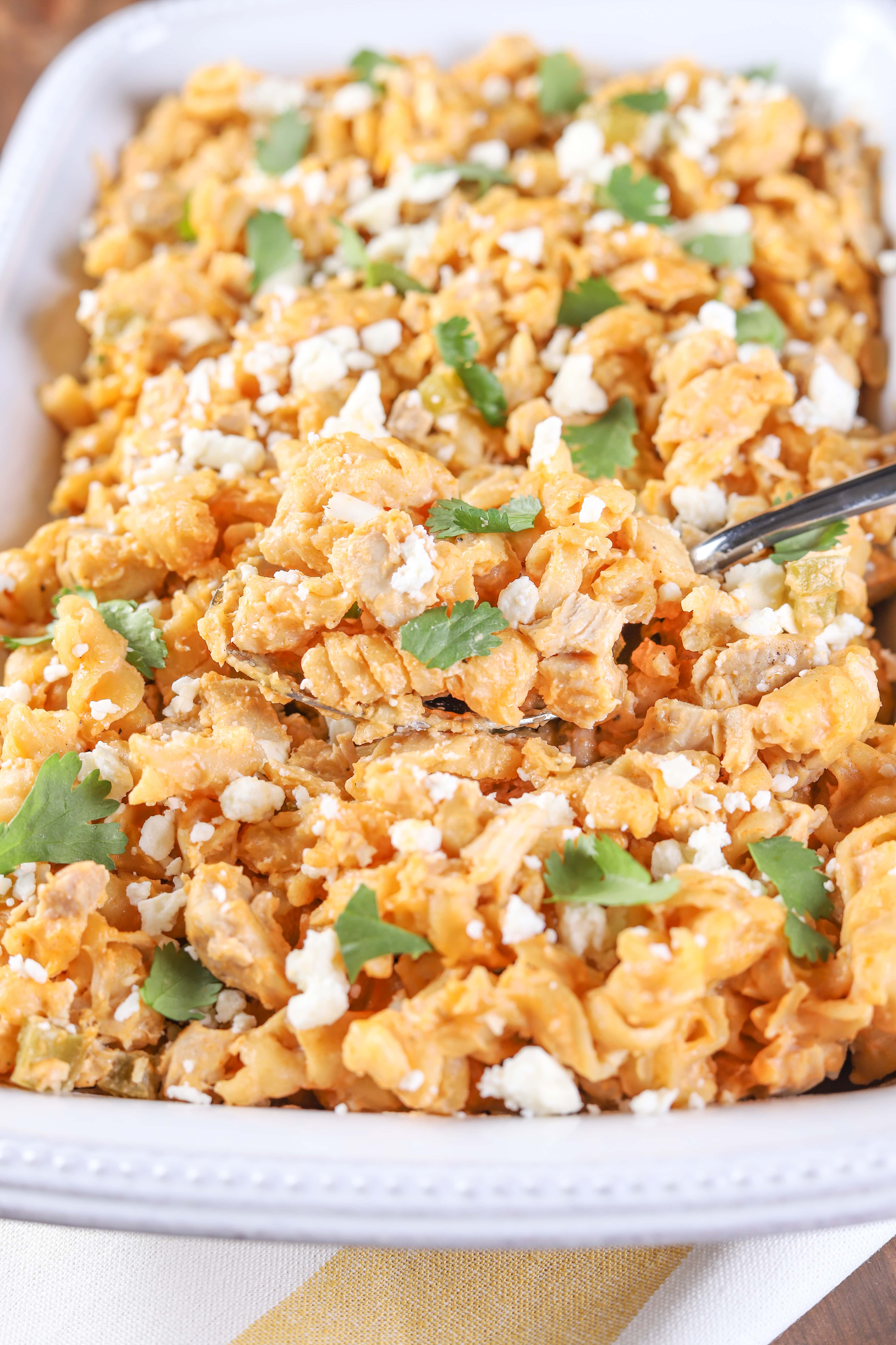 Lightened Up Slow Cooker Buffalo Chicken Pasta Recipe from A Kitchen Addiction
